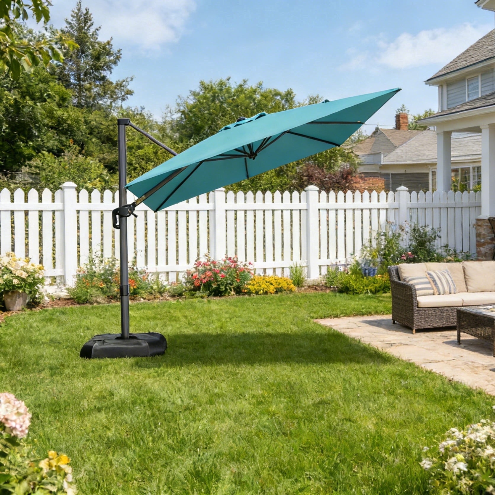 PURPLE LEAF OUTDOOR 10x13 FT Extra Large Rectangle Cantilever Umbrella with Base - 360° Rotating Heavy-Duty Aluminum Frame, Waterproof Graphite Grey Patio Sunshade for Oversized Pool Deck & Backyard