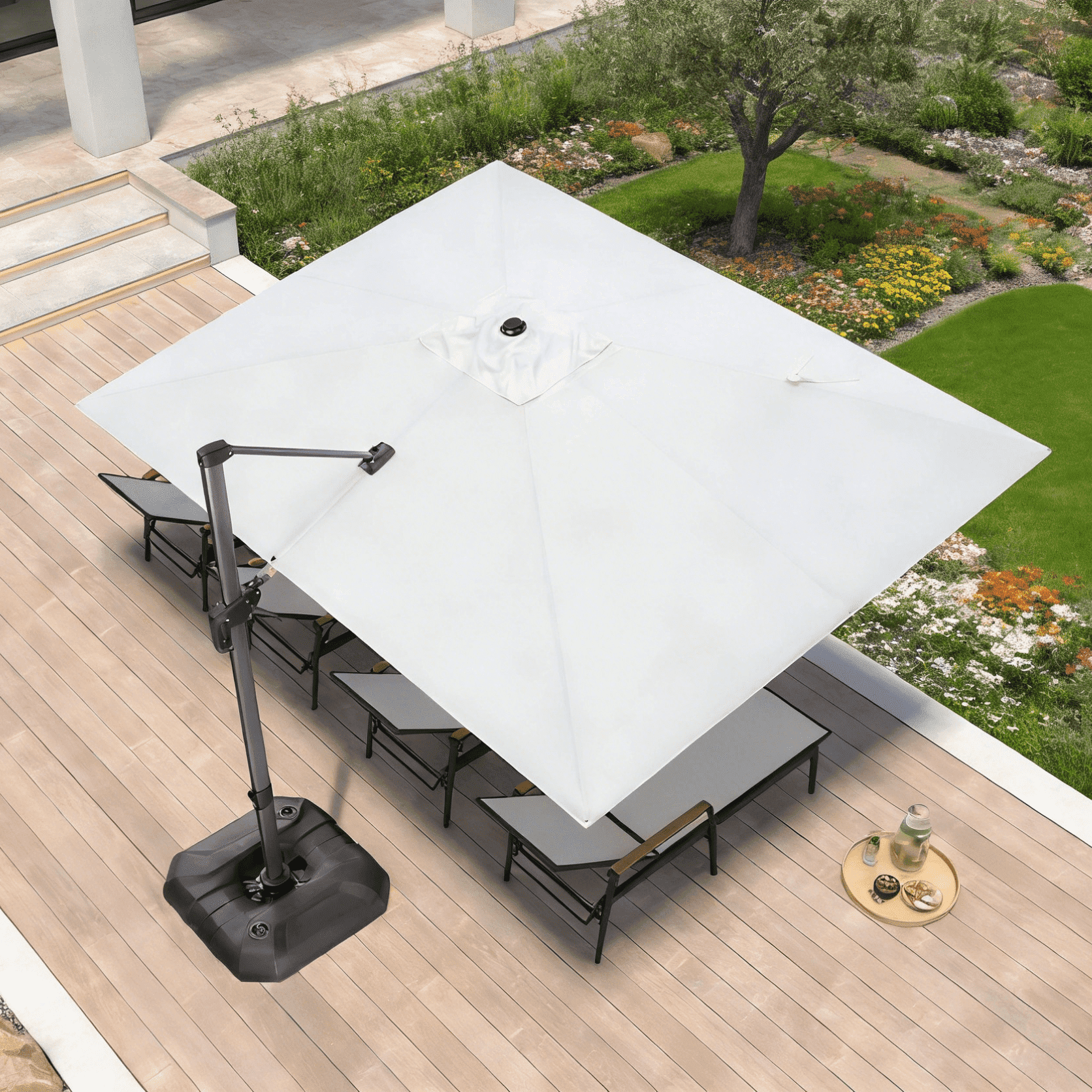 PURPLE LEAF OUTDOOR 10x13 FT Extra Large Rectangle Cantilever Umbrella with Base - 360° Rotating Heavy-Duty Aluminum Frame, Waterproof Graphite Grey Patio Sunshade for Oversized Pool Deck & Backyard