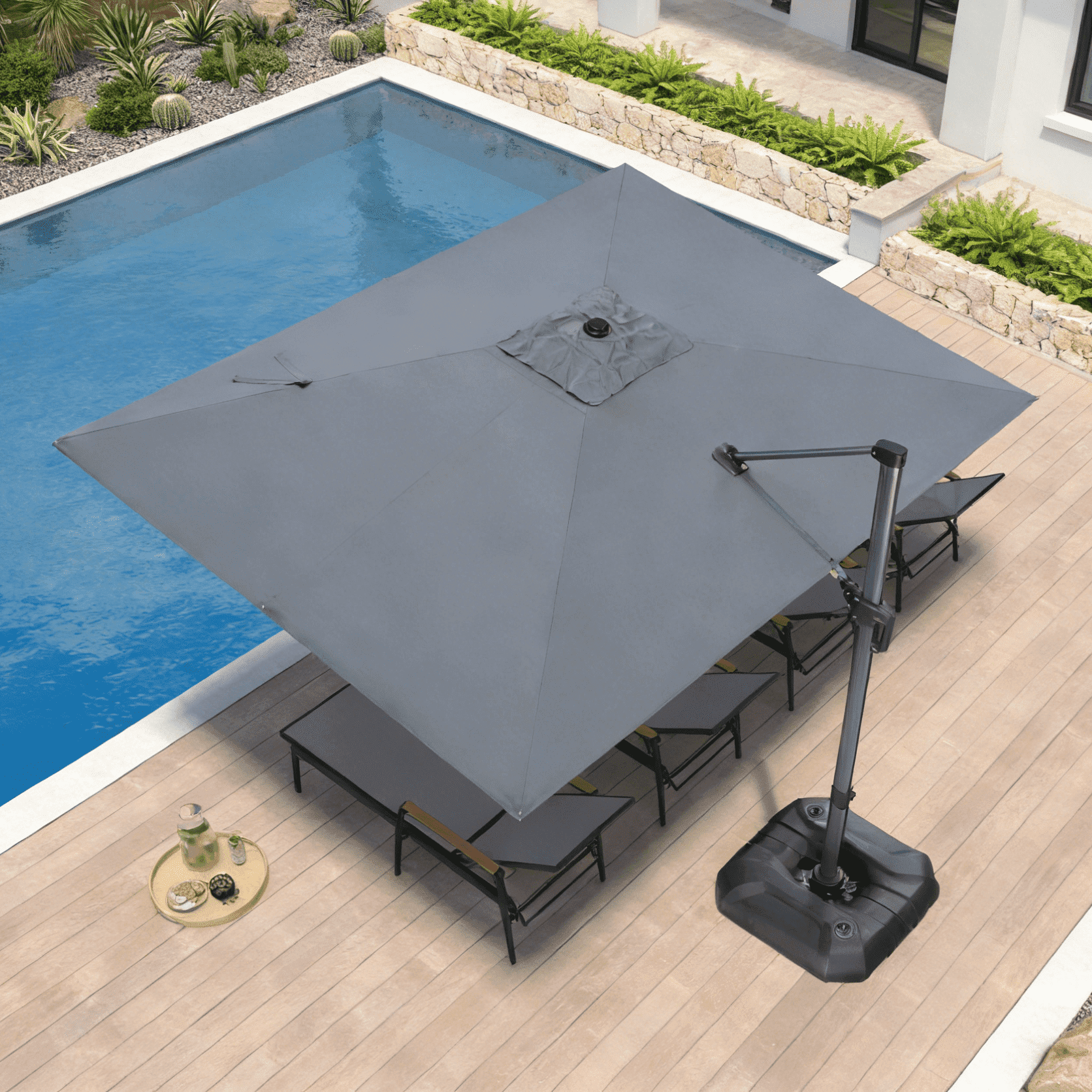 PURPLE LEAF OUTDOOR 10x13 FT Extra Large Rectangle Cantilever Umbrella with Base - 360° Rotating Heavy-Duty Aluminum Frame, Waterproof Graphite Grey Patio Sunshade for Oversized Pool Deck & Backyard