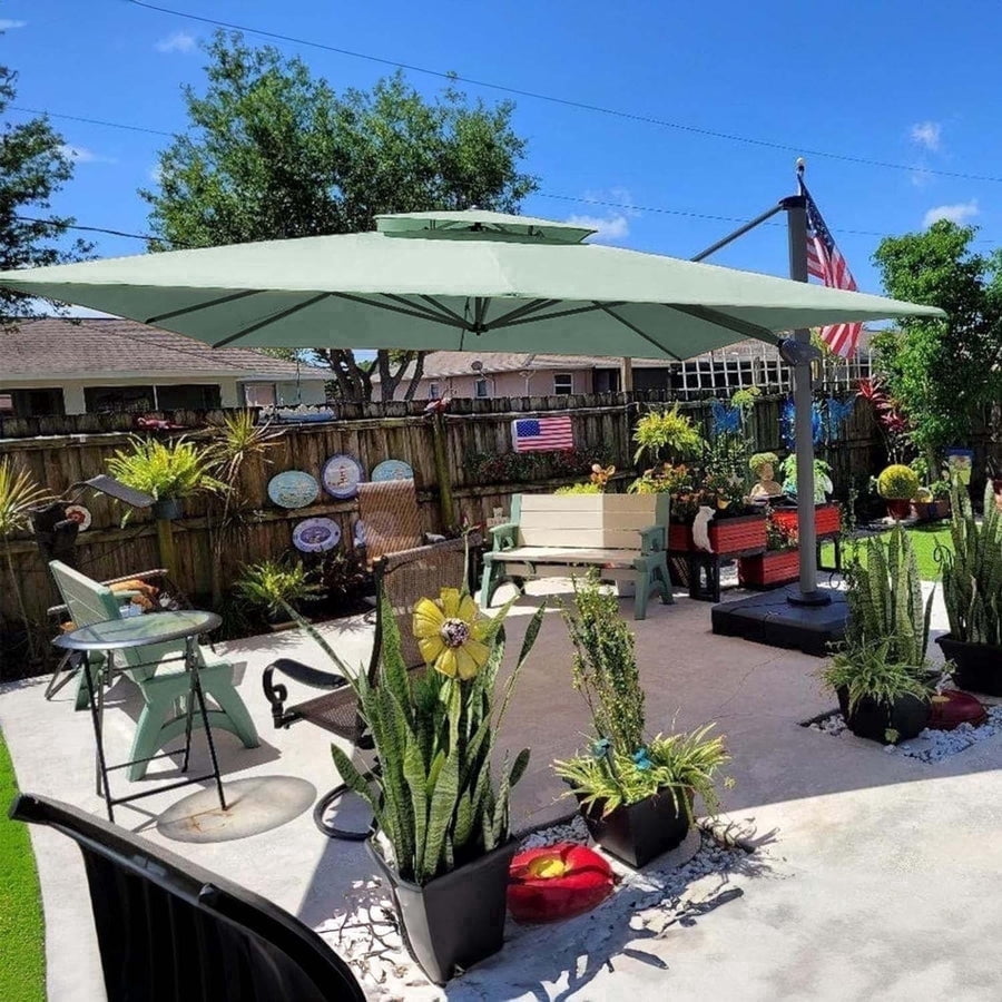 PURPLE LEAF Cantilever Umbrellas 12FT Square Large Patio Umbrella Offset Umbrella with 360°Rotation Tilting And Hanging Double Top, Grey