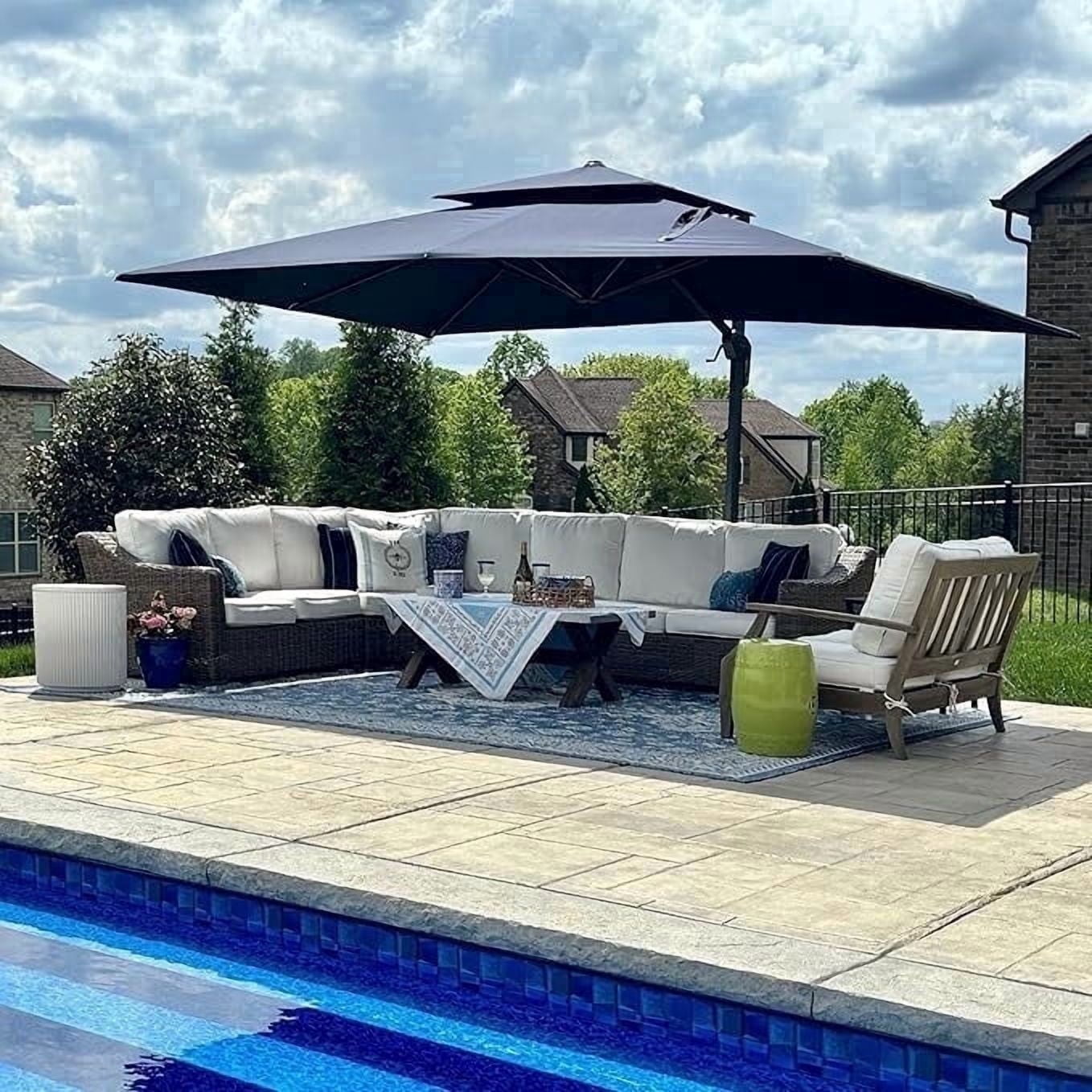 PURPLE LEAF Cantilever Umbrellas 12FT Square Large Patio Umbrella Offset Umbrella with 360°Rotation Tilting And Hanging Double Top, Grey
