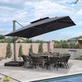 PURPLE LEAF Cantilever Umbrellas 12FT Square Large Patio Umbrella Offset Umbrella with 360°Rotation Tilting And Hanging Double Top, Grey