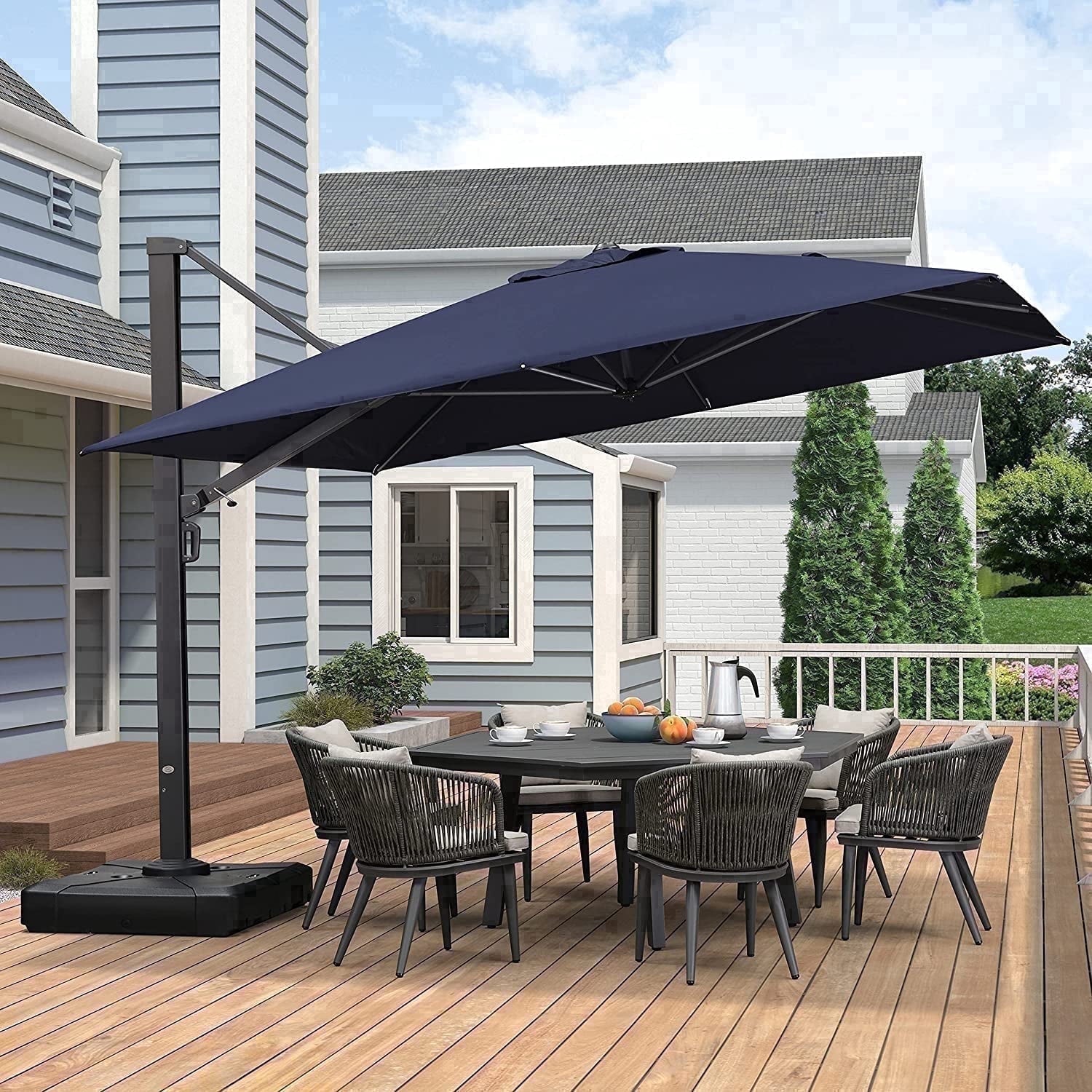 PURPLE LEAF 12 FT Outdoor Cantilever Umbrellas Square Aluminum Windproof Offset Umbrella with 360°Rotation Tilt Adjutable Garden Pool Large Patio Umbrella,Gray