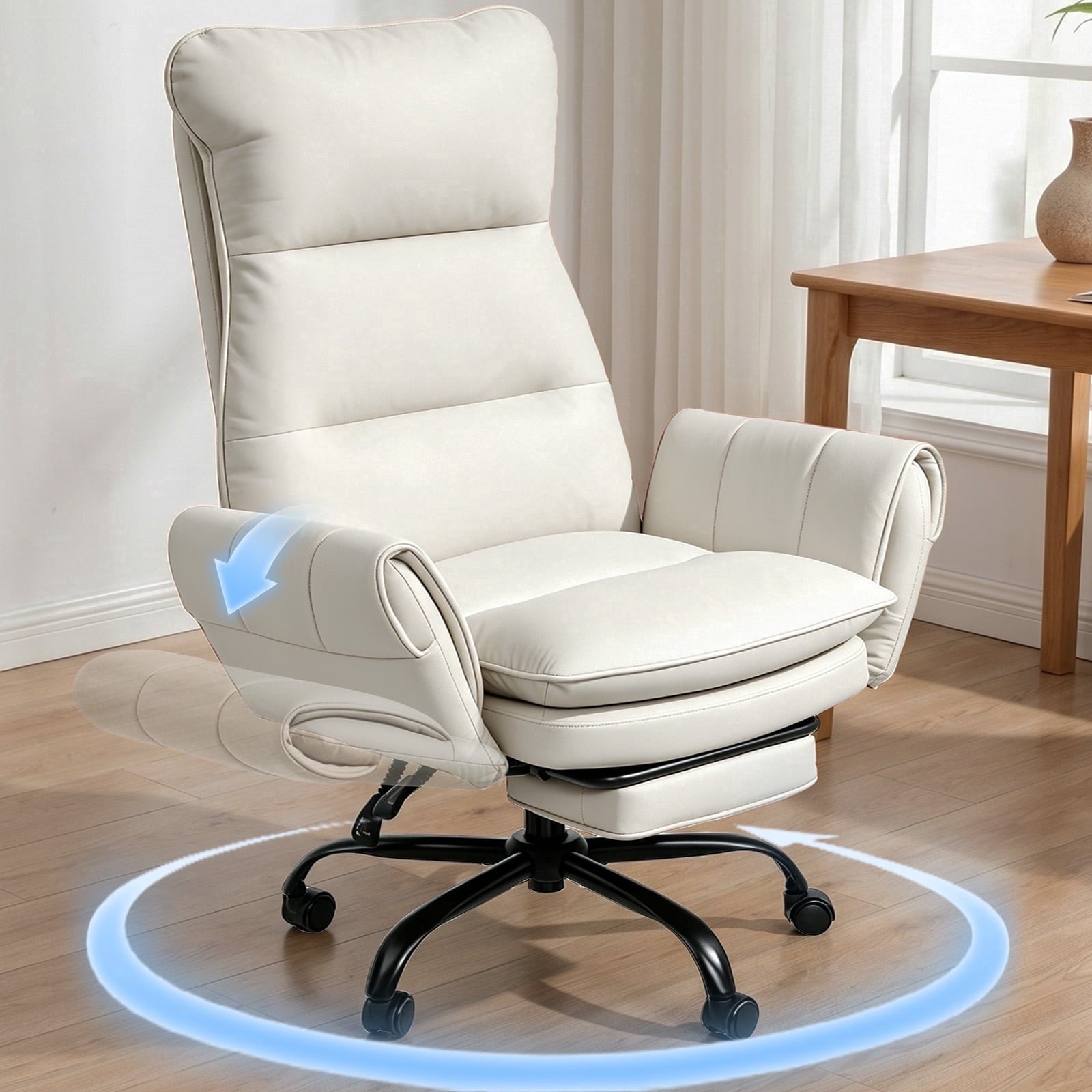 Patbrela Big and Tall Office Chair, PU Leather Swivel Desk Chair Ergonomic Computer Chairs with Adjustable Armrests, Black