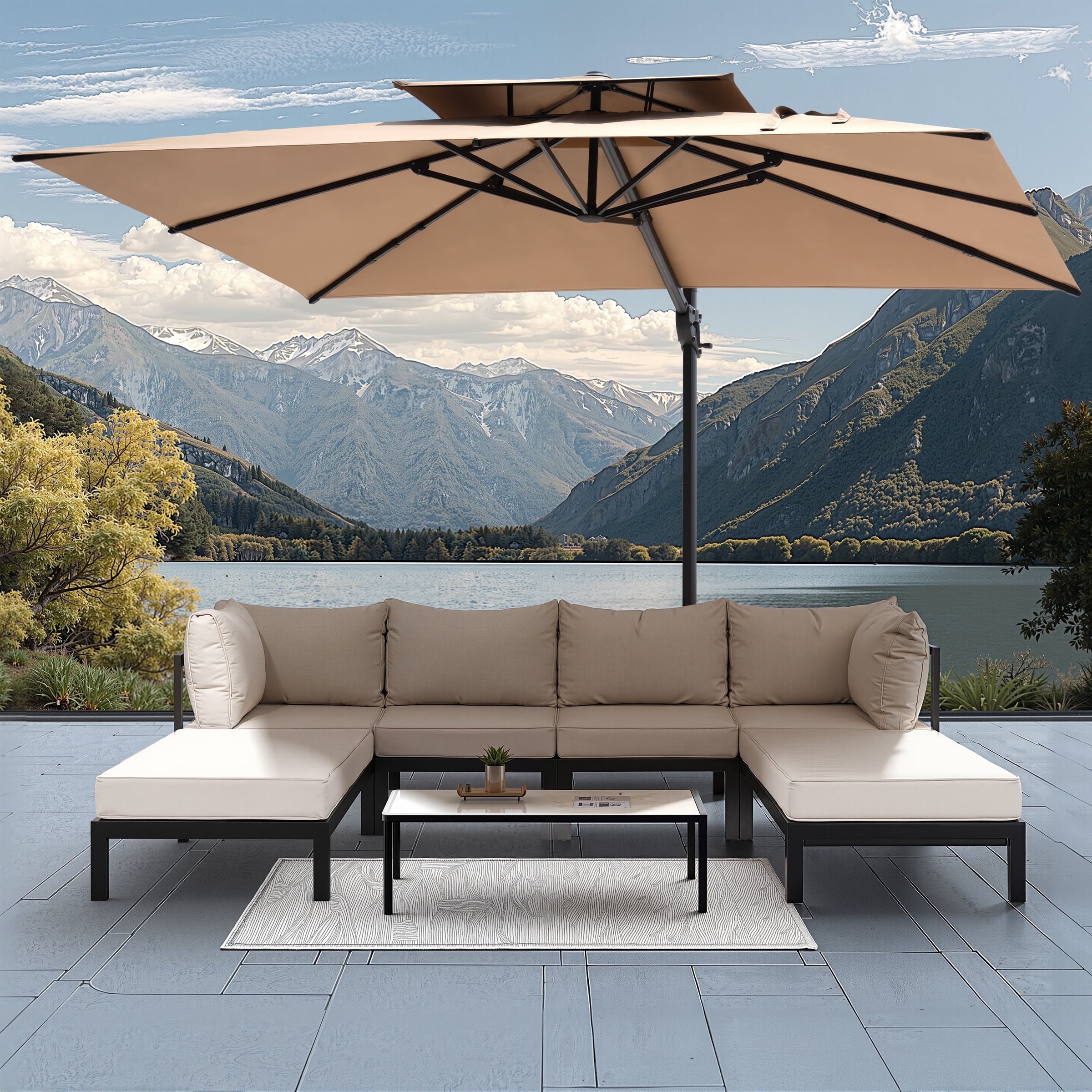Pellebant 9' X 11' Patio Umbrella Outdoor Rectangle Umbrella Large Cantilever Umbrella Windproof Offset Heavy Duty Sun for Garden Deck Pool Patio