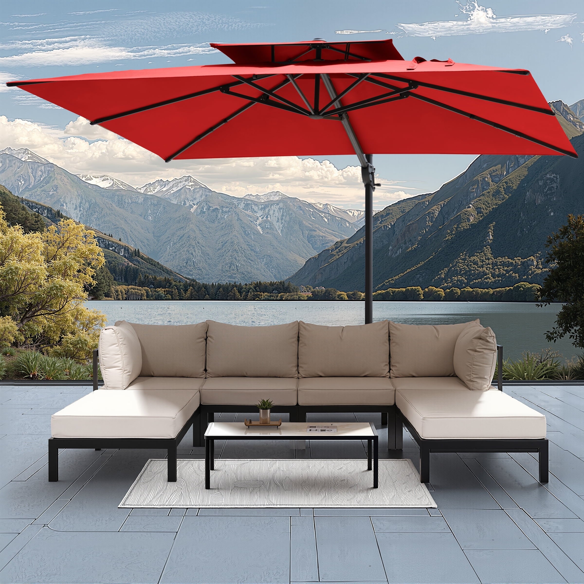 Pellebant 9' X 11' Patio Umbrella Outdoor Rectangle Umbrella Large Cantilever Umbrella Windproof Offset Heavy Duty Sun for Garden Deck Pool Patio