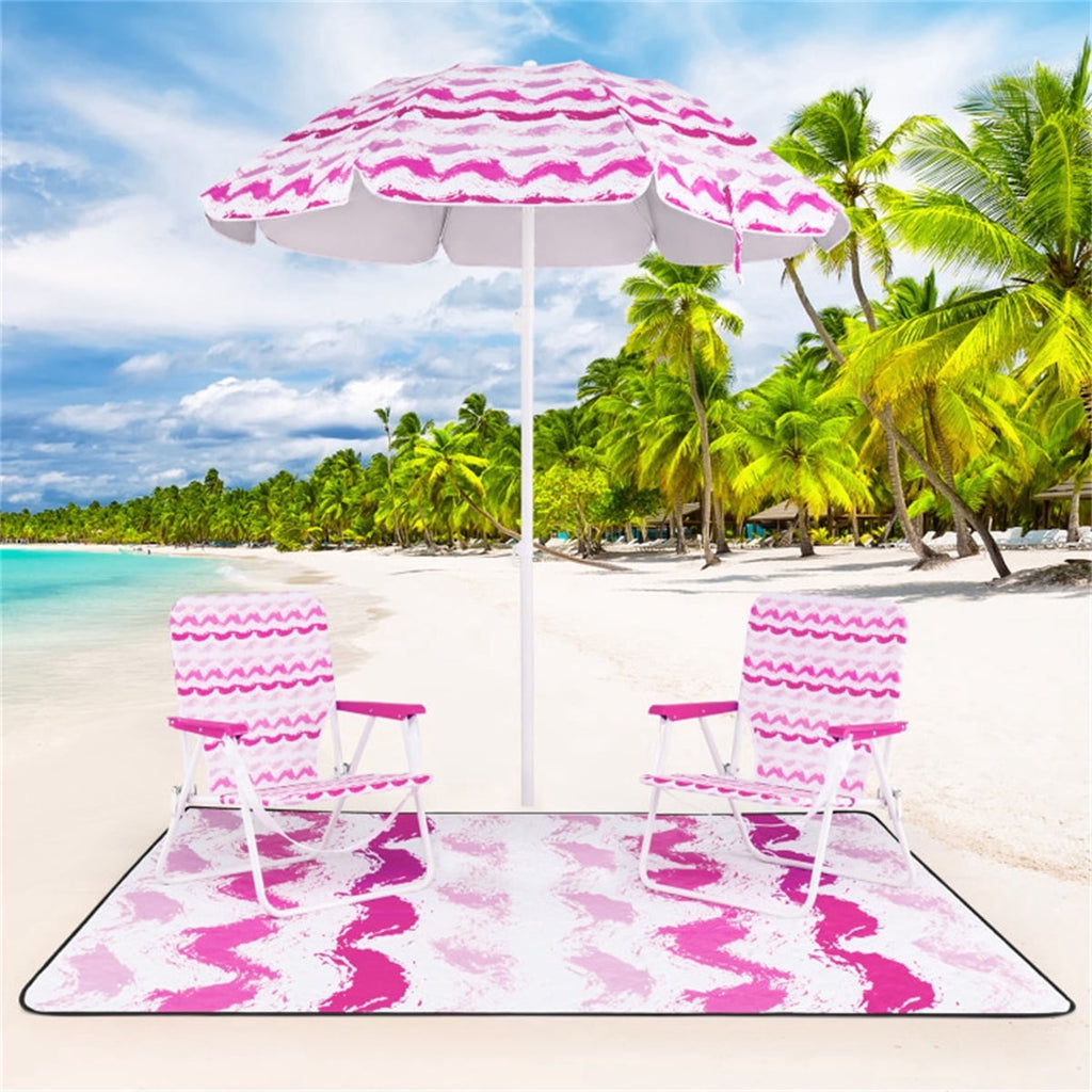 Portable Beach Set 4-Piece Pink – Sun-Proof Umbrella 2 Comfortable Folding Chairs & Large Waterproof Picnic Blanket