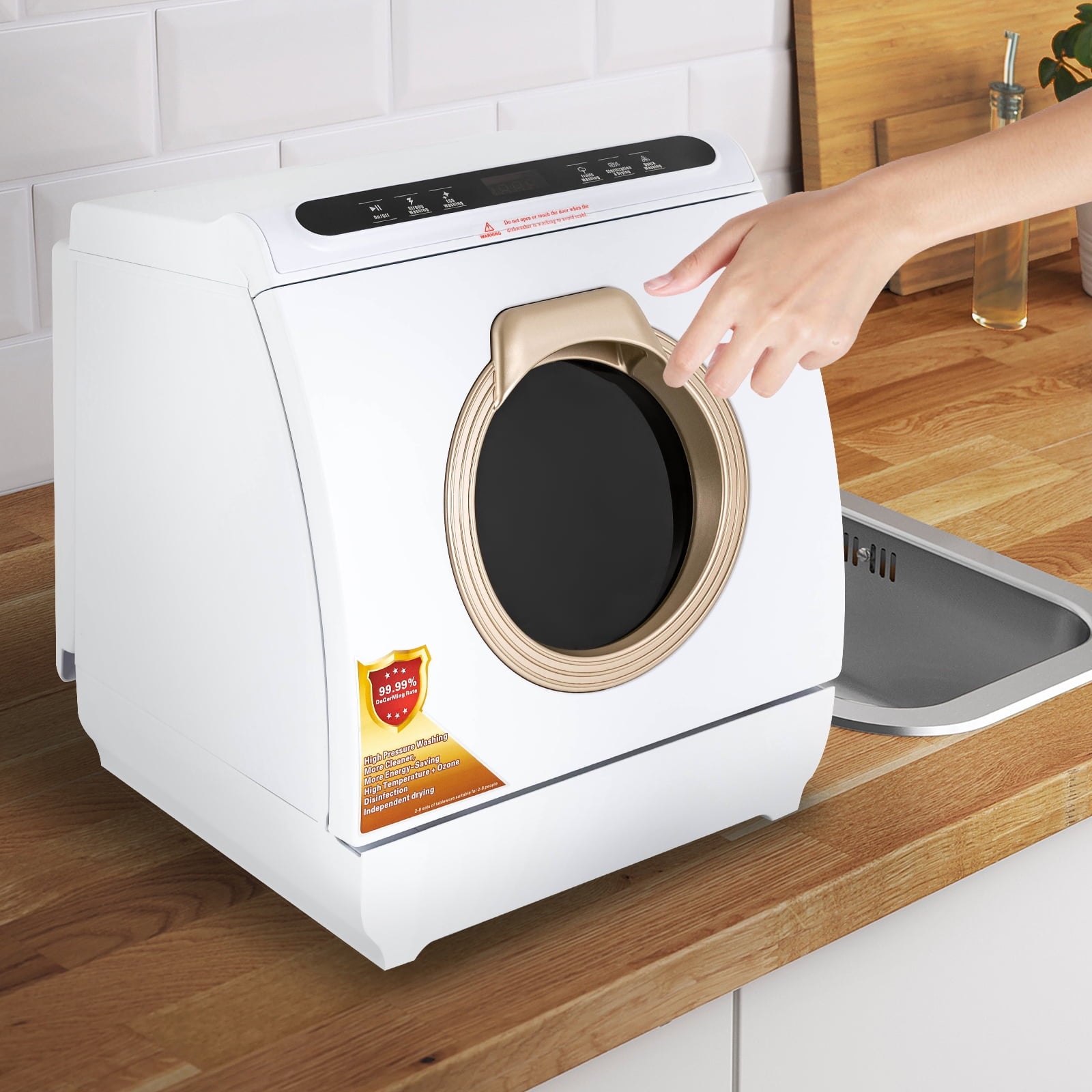 Portable Countertop Dishwasher, Compact Mini Dishwasher with 7L Built-in Water Tank,5 Cleaning Program and Air-Dry Function No Hookup Needed White