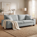 Poshby 88.58''W 3 Seater Sofa Couch with Chenille, Modern Square Arm for Living Room, Light Gray