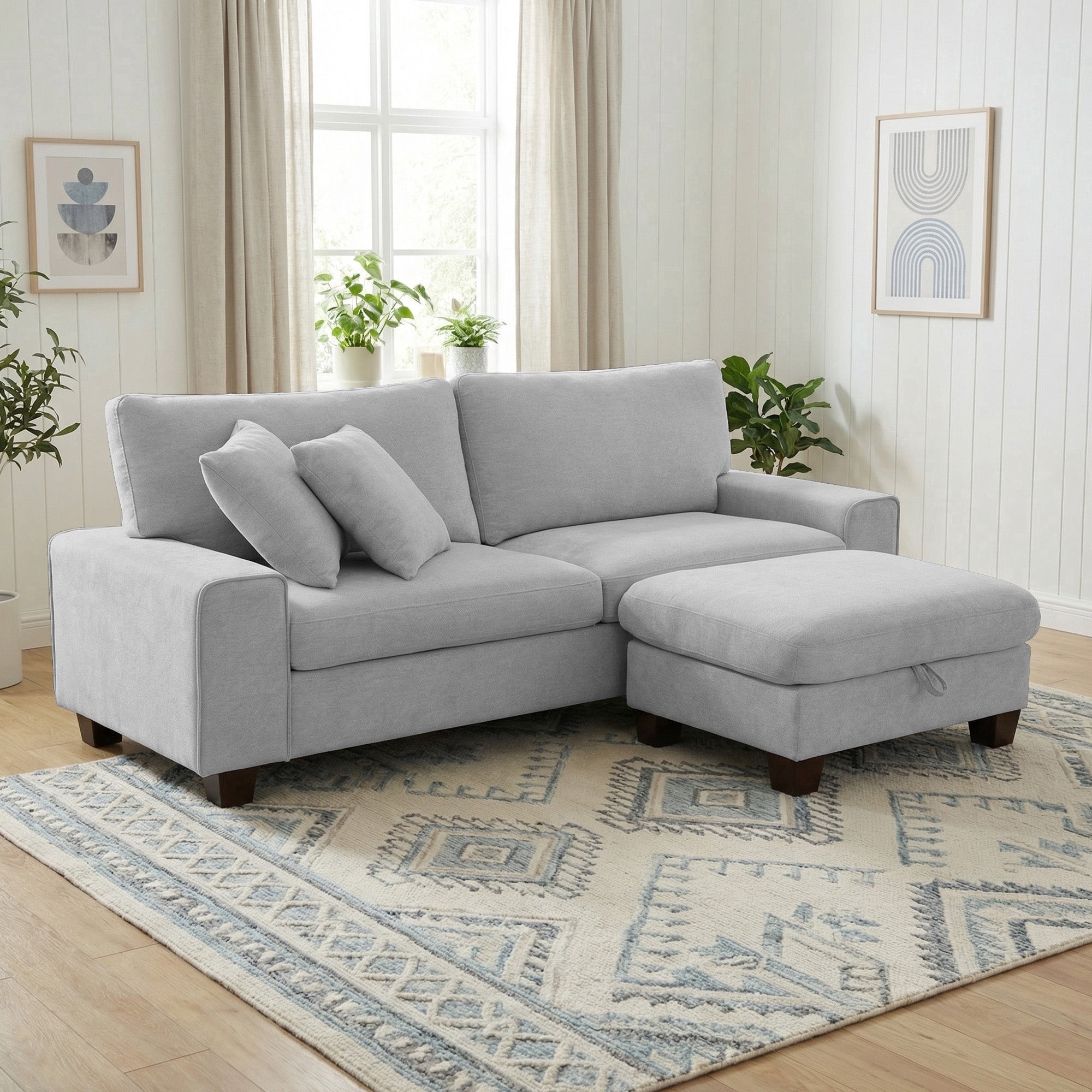 Poshby 71.25''W Loveseat 2 Seater Couch Sofa with Chenille Material, Modern for Living Room, Beige