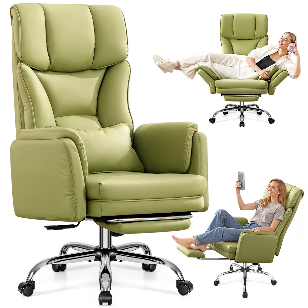 Primy Cross Legged Office Chair with Footrest & Convertible Armrests, 500LBS Capacity Home Desk Chair, Ergonomic Recliner with Lumbar Pillow, Criss Cross Design, Big and Tall Executive Chair
