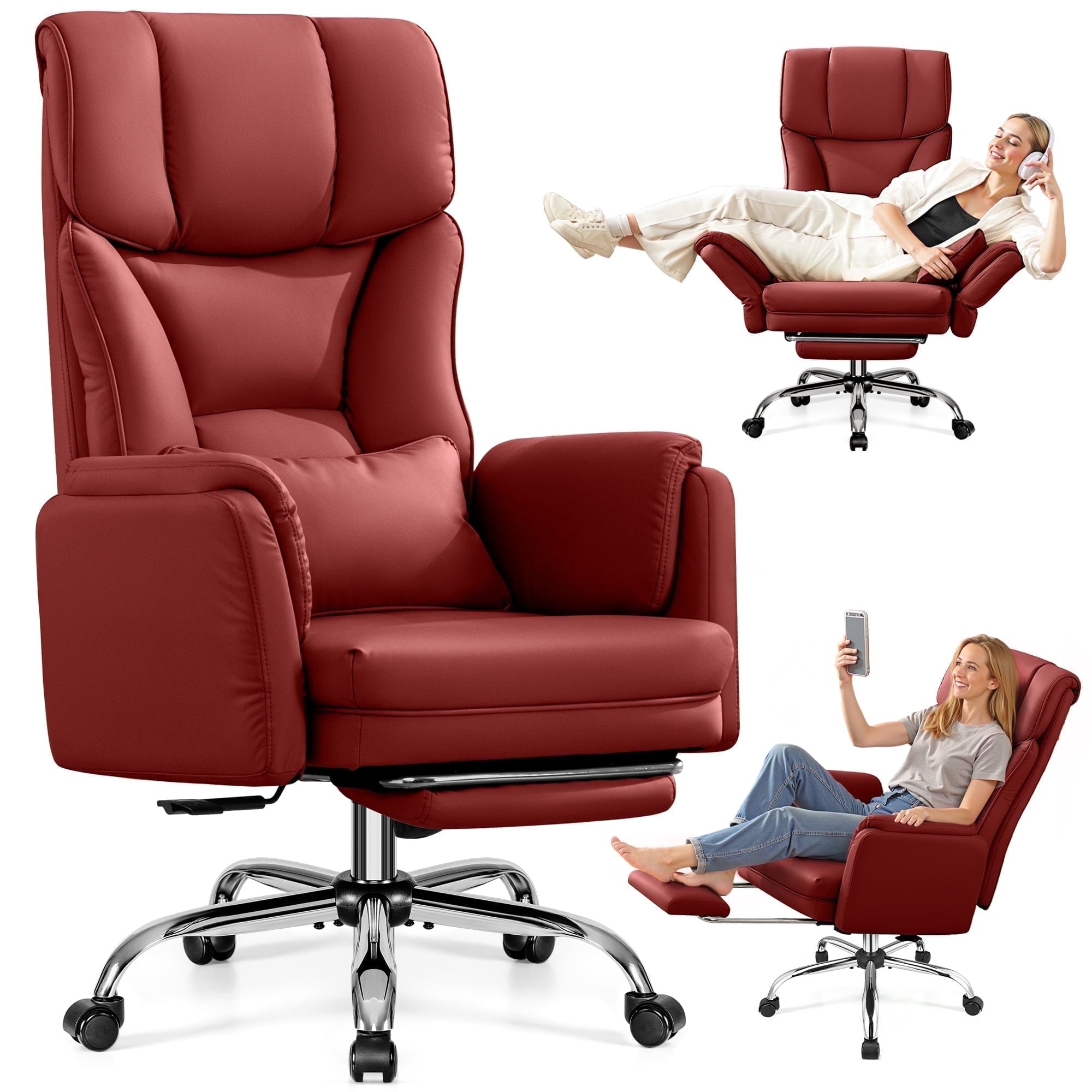 Primy Cross Legged Office Chair with Footrest & Convertible Armrests, 500LBS Capacity Home Desk Chair, Ergonomic Recliner with Lumbar Pillow, Criss Cross Design, Big and Tall Executive Chair