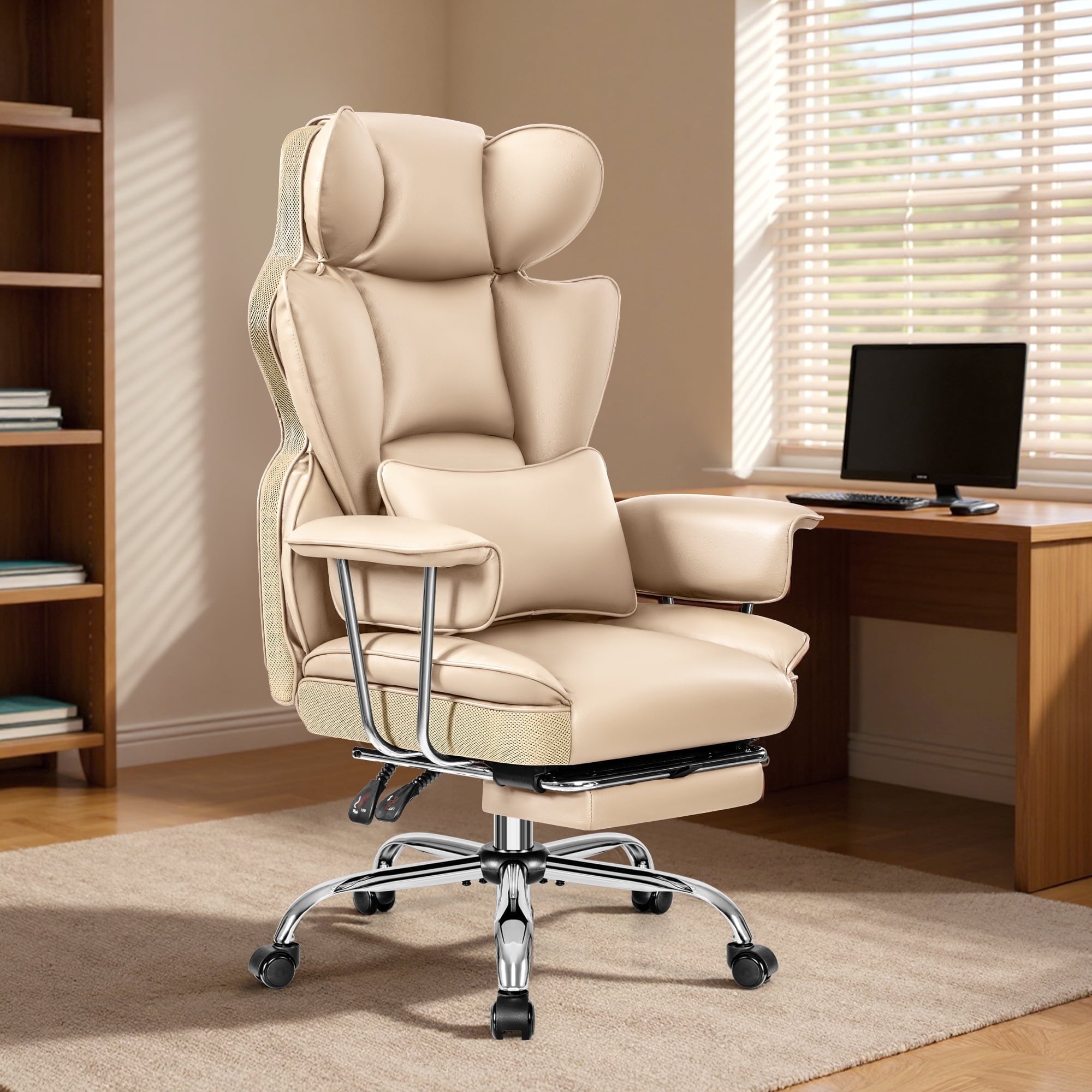 Primy High Back Office Chair, Big and Tall PU Leather Executive Chair with Footrest – Ergonomic Reclining Computer Desk Chair, High-Density Foam, Heavy Duty Swivel Rolling Chair, Black