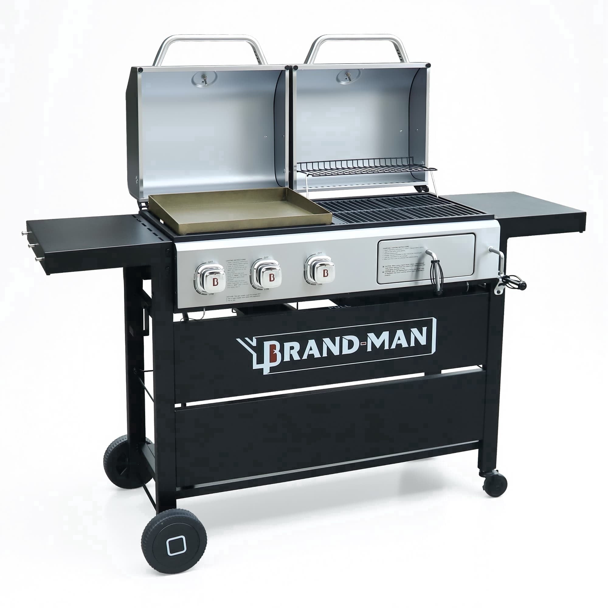 Brand Man Propane 6-Burner Combo Gas Grill with Flat Top Griddle, Heavy Duty 2-in-1 BBQ with Stainless Steel Lids for Outdoor Barbecue