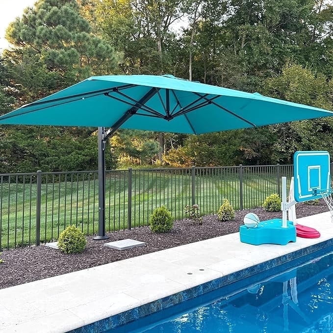 PURPLE LEAF 12 FT Outdoor Cantilever Umbrellas Square Aluminum Windproof Offset Umbrella with 360°Rotation Tilt Adjutable Garden Pool Large Patio Umbrella,Gray