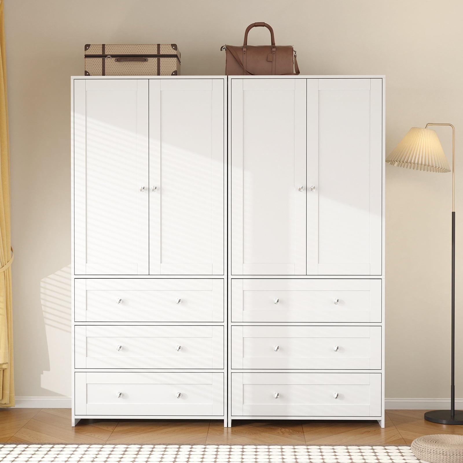 Richya Wooden Freestanding Wardrobe Closet Cabinet with 3 Drawers,Modern Wood Closet Storage Cabinet for Bedroom