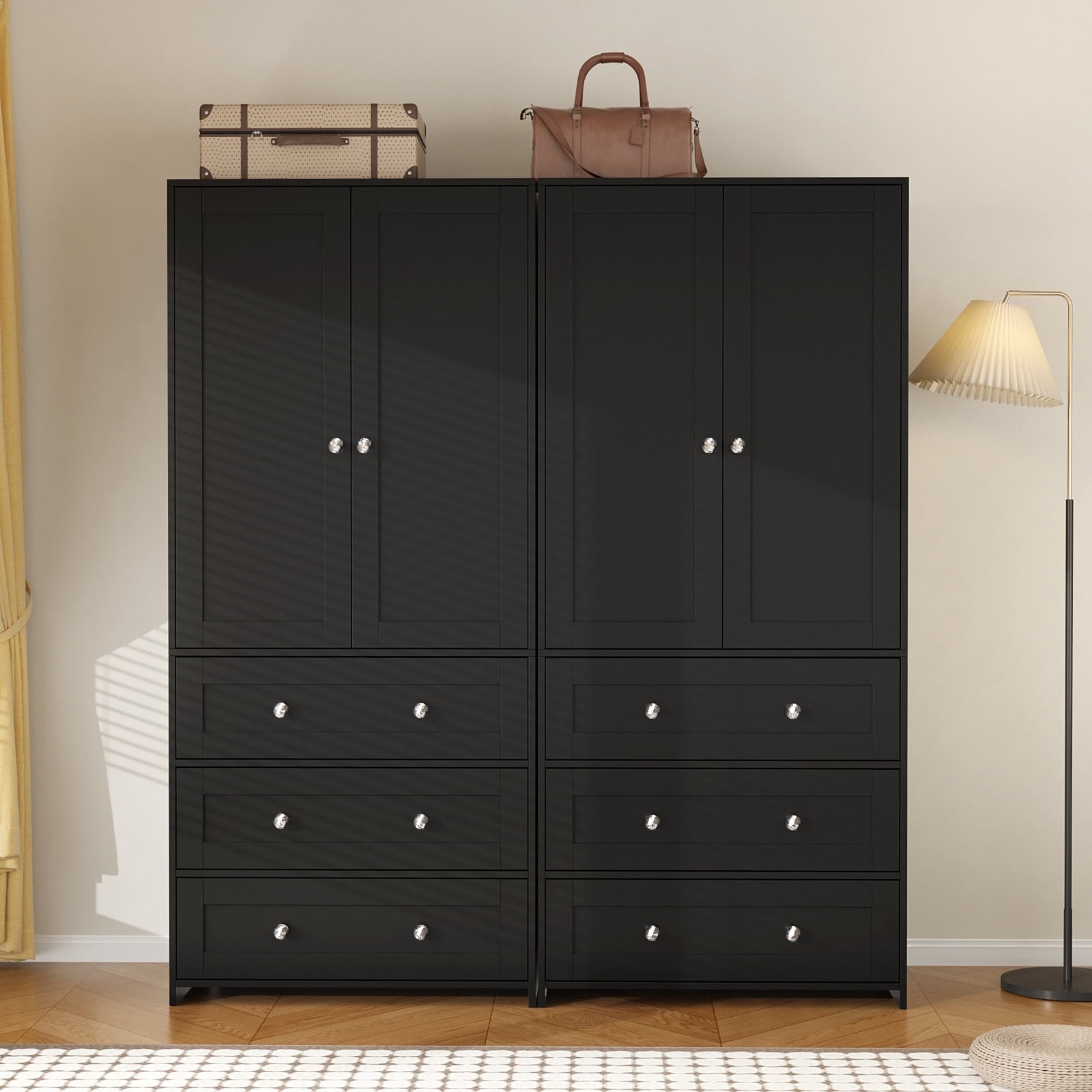 Richya Wooden Freestanding Wardrobe Closet Cabinet with 3 Drawers,Modern Wood Closet Storage Cabinet for Bedroom