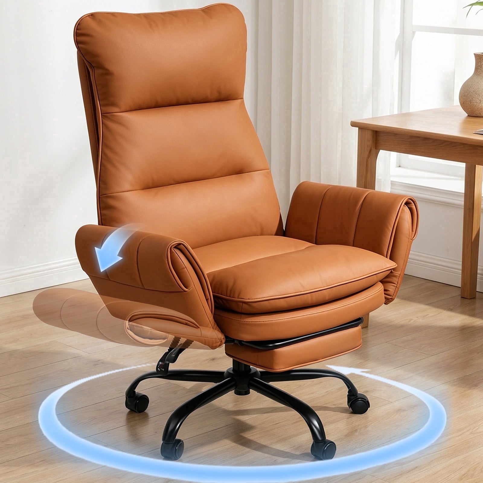 Patbrela Big and Tall Office Chair, PU Leather Swivel Desk Chair Ergonomic Computer Chairs with Adjustable Armrests, Black
