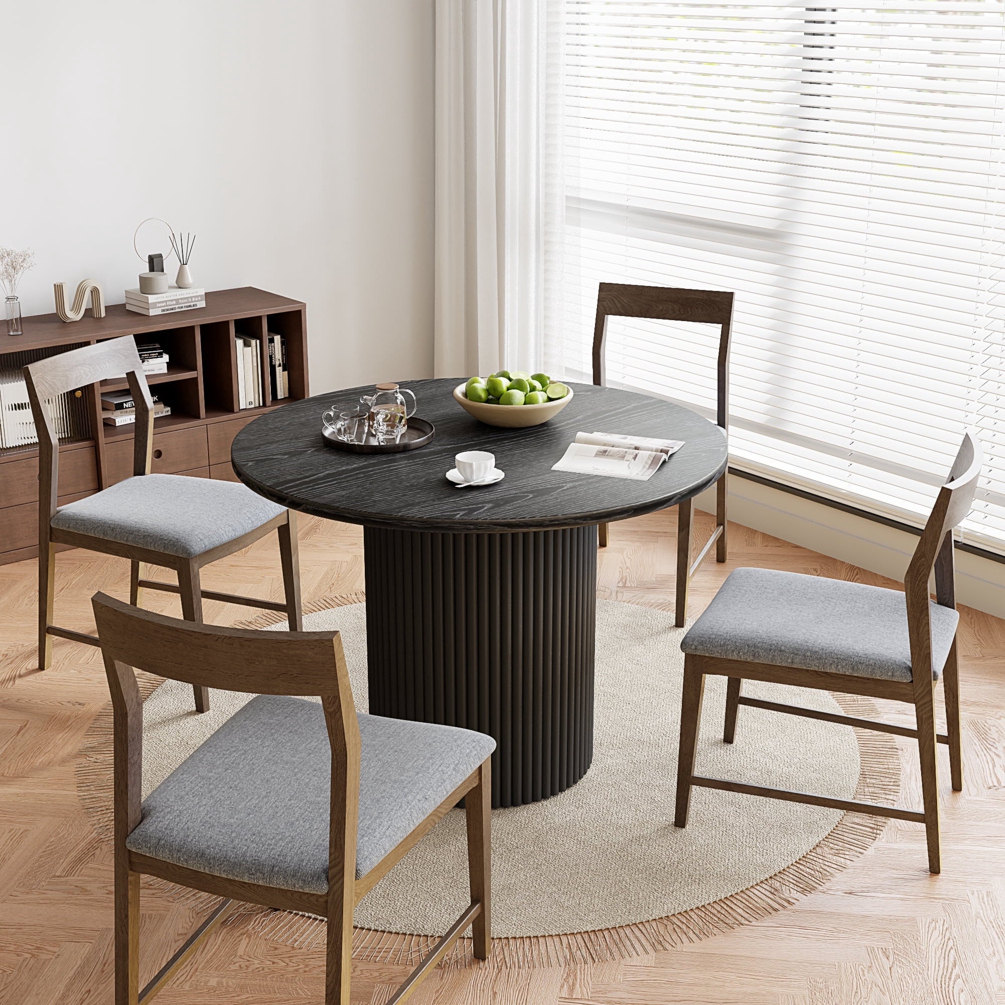 Rophefx 35.4 Solid Wood Round Dining Table with Handcrafted Relief Pedestal,Circle Dining Table,Natural
