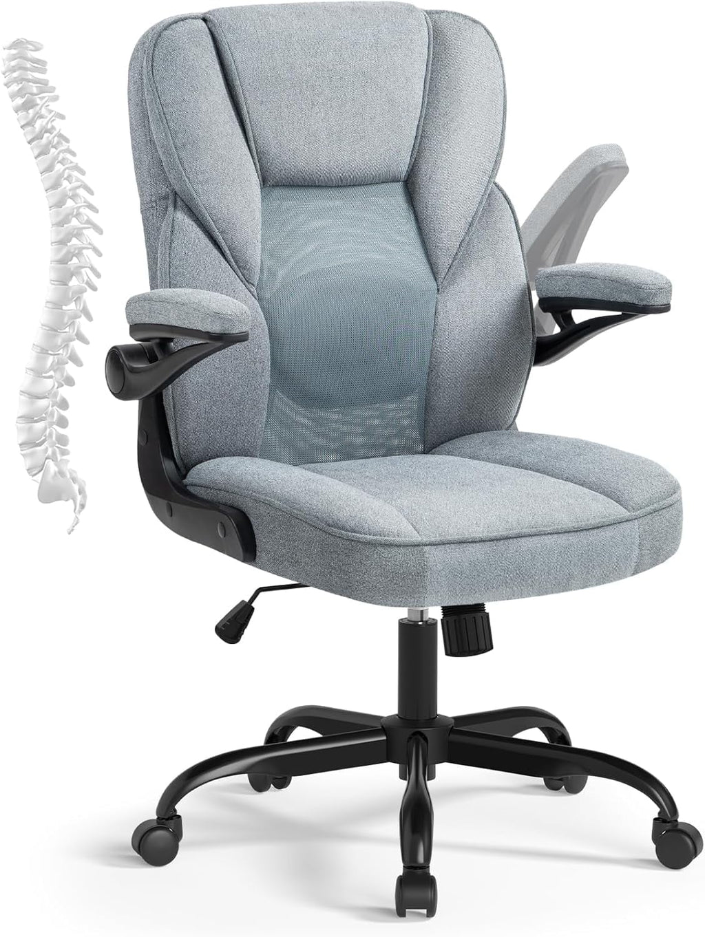 SEATZONE Ergonomic Home Desk Office Chair with Armrests and Wheels, Comfortable Swivel Task Executive Computer Chair, Velvet Fabric for Adults and Teens,Gray
