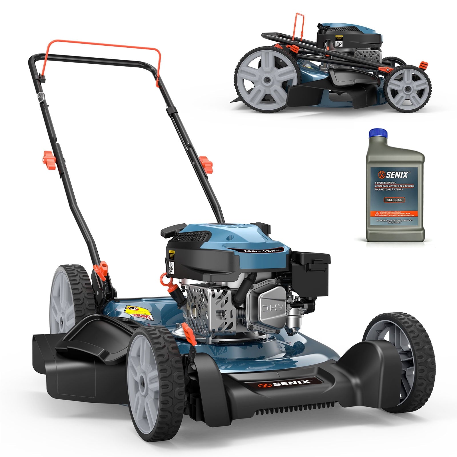 SENIX Gas Lawn mower, 20in Cutting Blade 21in Cutting Deck, 144cc 4-Cycle Engine, Steel Deck with Side Discharge, LSPG-L4