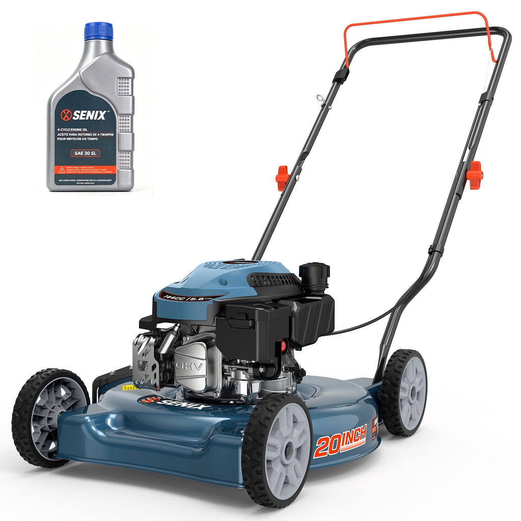 SENIX Gas Lawn mower, 20in Cutting Blade 21in Cutting Deck, 144cc 4-Cycle Engine, Steel Deck with Side Discharge, LSPG-L4