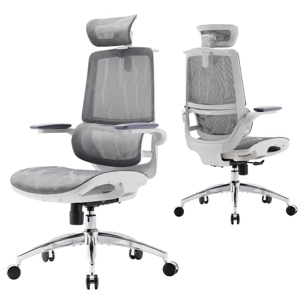 Sihoo M59AS Ergonomic Office Chair with Mesh Backrest, Flip Armrests, Headrest, White