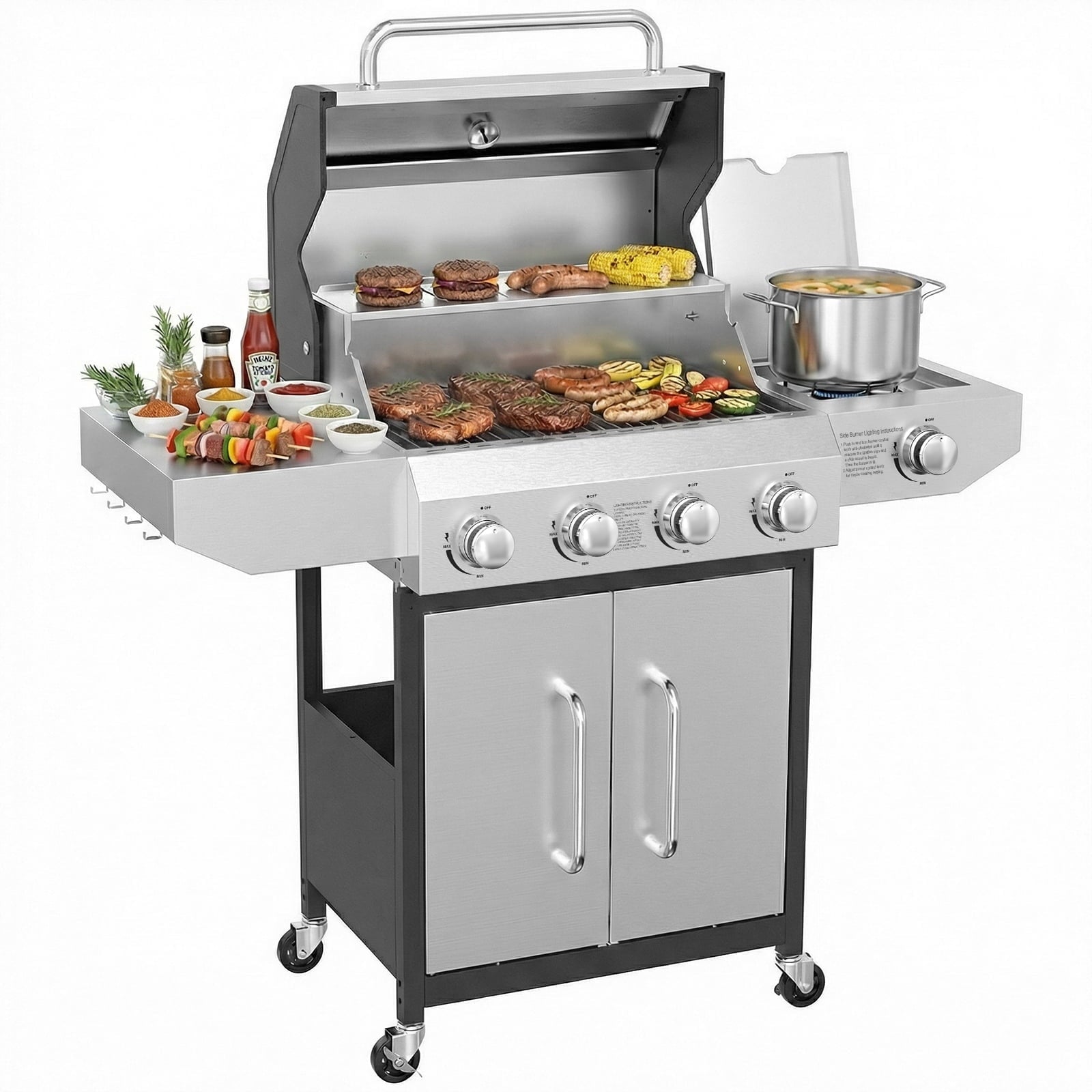 SIXDAY 68,000 BTU 5-Burner Propane Gas Grill with Side Burner, 647 sq.in Cooking Area, Stainless Steel BBQ Grill with Warming Rack and Food Clip