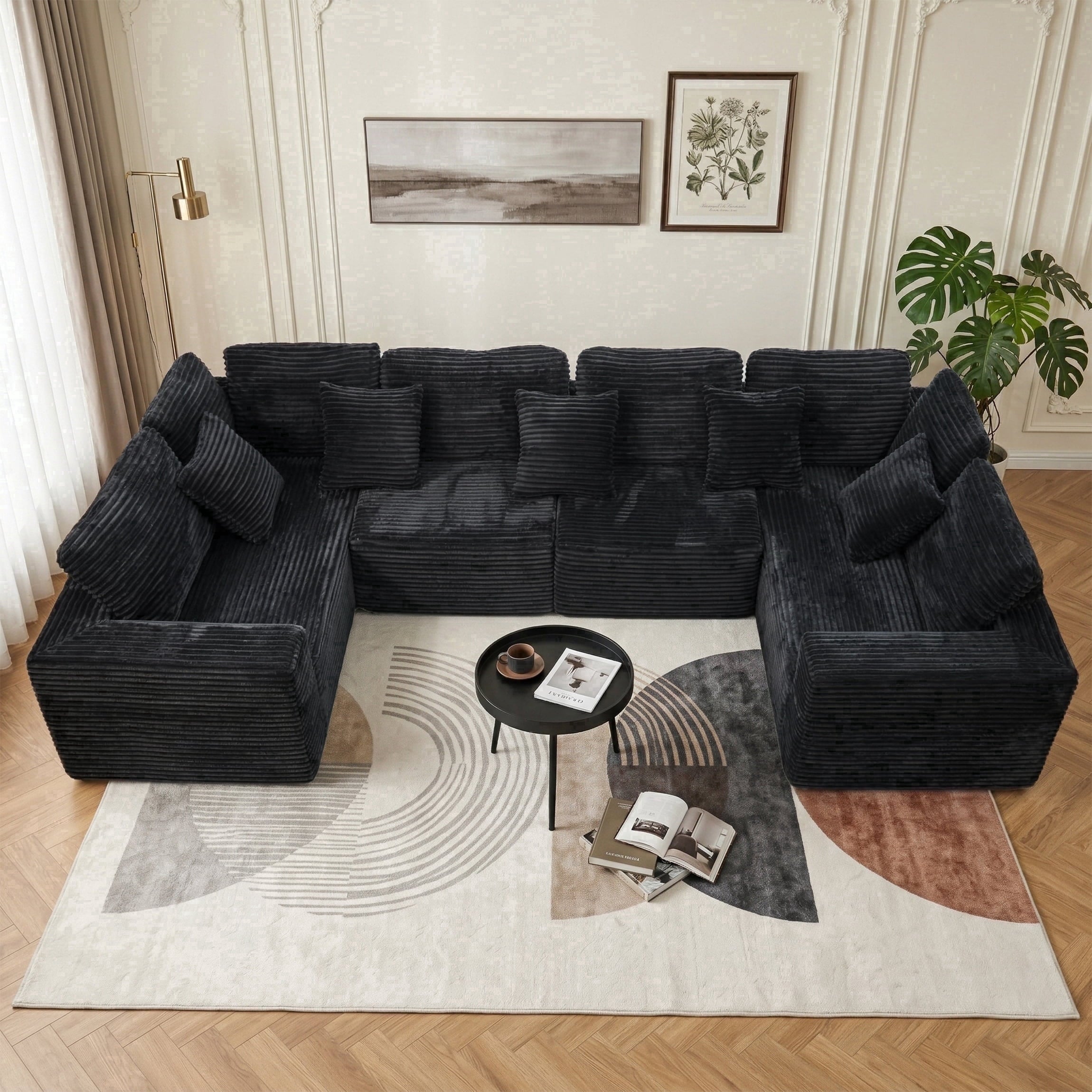 SOULART 138.5 U Shaped Sectional Couch,Gray Cloud Boneless Sofa For Living Room,Plush Corduroy Couches With Deep Seat Chaise Lounge,No Assembly Required