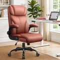 STACOO High Back Executive Office Chair 400lbs, Big and Tall Ergonomic Desk Chair with Lumbar Support & Flip-up Armrests, PU Leather Swivel Chair with Adjustable Height – Brown