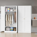 STANI Metal Wardrobe Closet with Hanging Rod, 72 White Armoire Wardrobe Cabinet with Adjustable Shelves, Clothes Storage Organizer Cabinets for Bedroom, Bathroom, Office