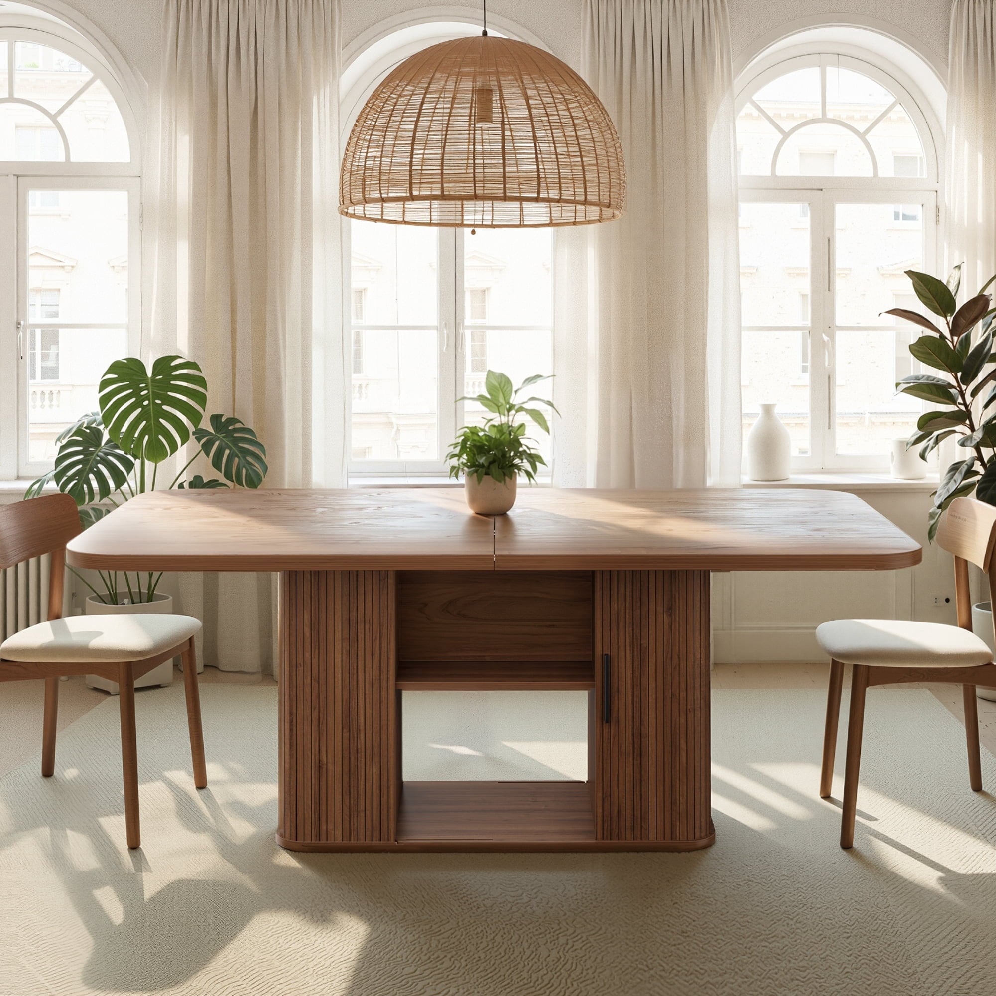 SUNCOZE 70in Dining Table for 4-8, Dining Leisure Table with Storage Shelves, 1.38 Thick Top, Scratch-Resistant, Natural Wood Finish, Multi-Use for Dining Room Kitchen Office, Wood Finish