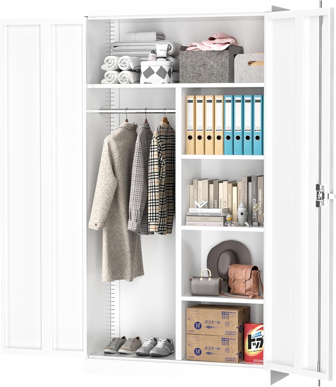 SUNCROWN Garage Storage Cabinets with Doors and Shelves, 72 Steel Tool Locking Cabinet, Metal Storage Cabinet for Home Office, Warehouse, School (White)