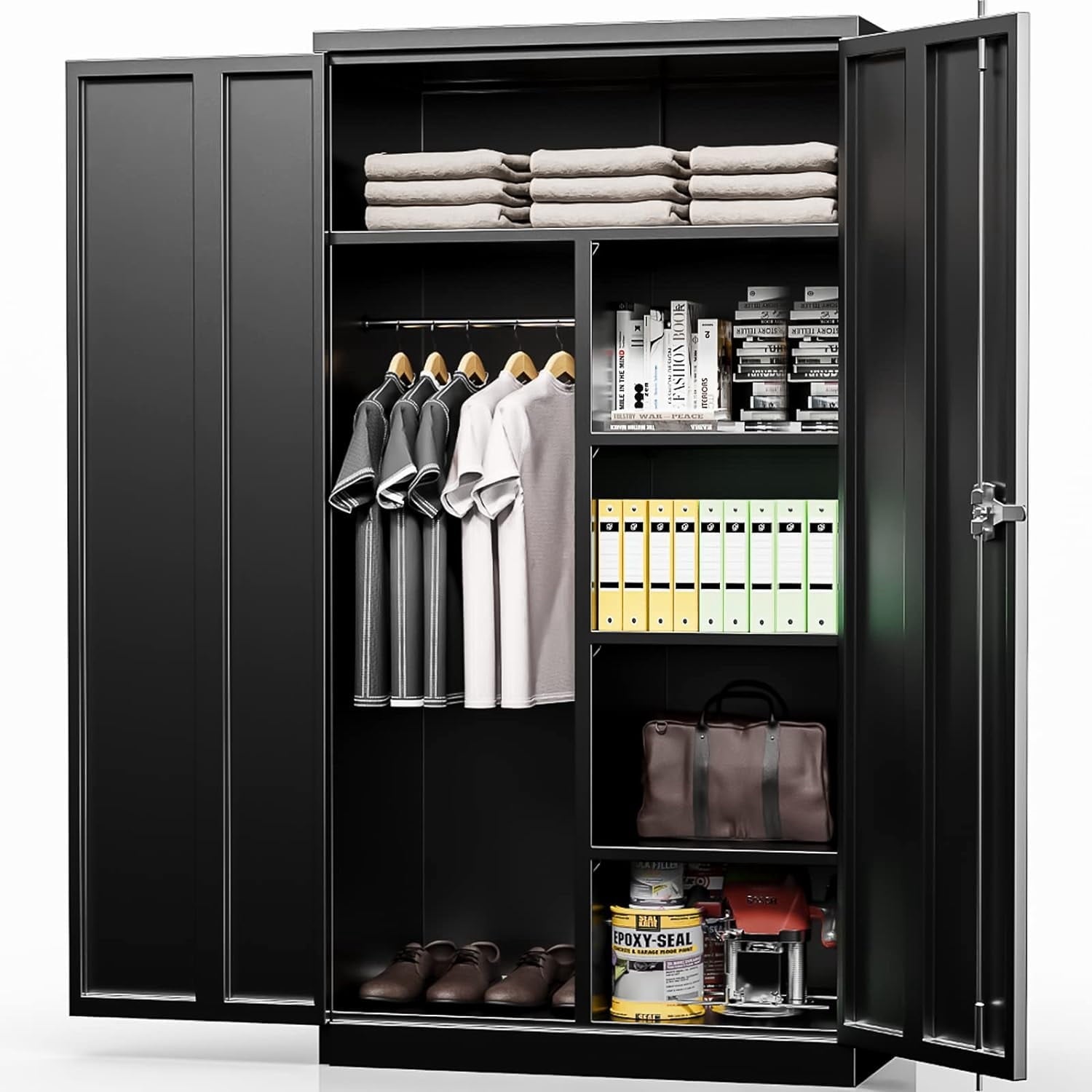 SUNCROWN Garage Storage Cabinets with Doors and Shelves, 72 Steel Tool Locking Cabinet, Metal Storage Cabinet for Home Office, Warehouse, School (White)