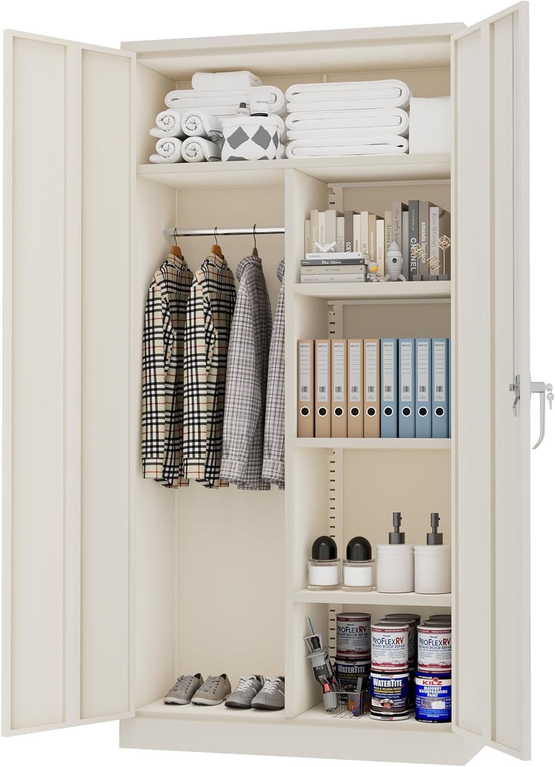 SUNCROWN Garage Storage Cabinets with Doors and Shelves, 72 Steel Tool Locking Cabinet, Metal Storage Cabinet for Home Office, Warehouse, School (White)