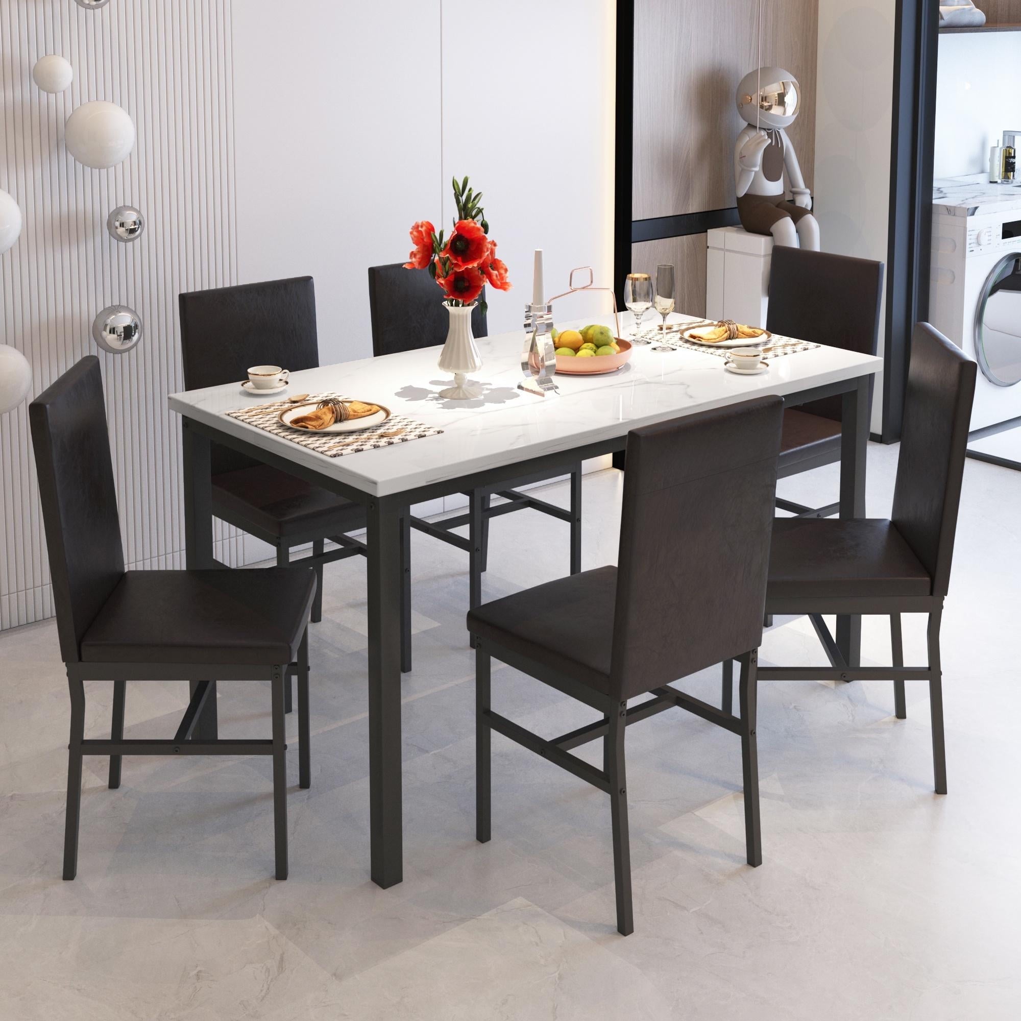 SYNGAR 5 Piece Dining Set, Modern Dining Table and Chairs Set for 4, Kitchen Dining Table Set with Faux Marble Tabletop & 4 Upholstered Chairs, for Small Space, Breakfast Nook, D9224
