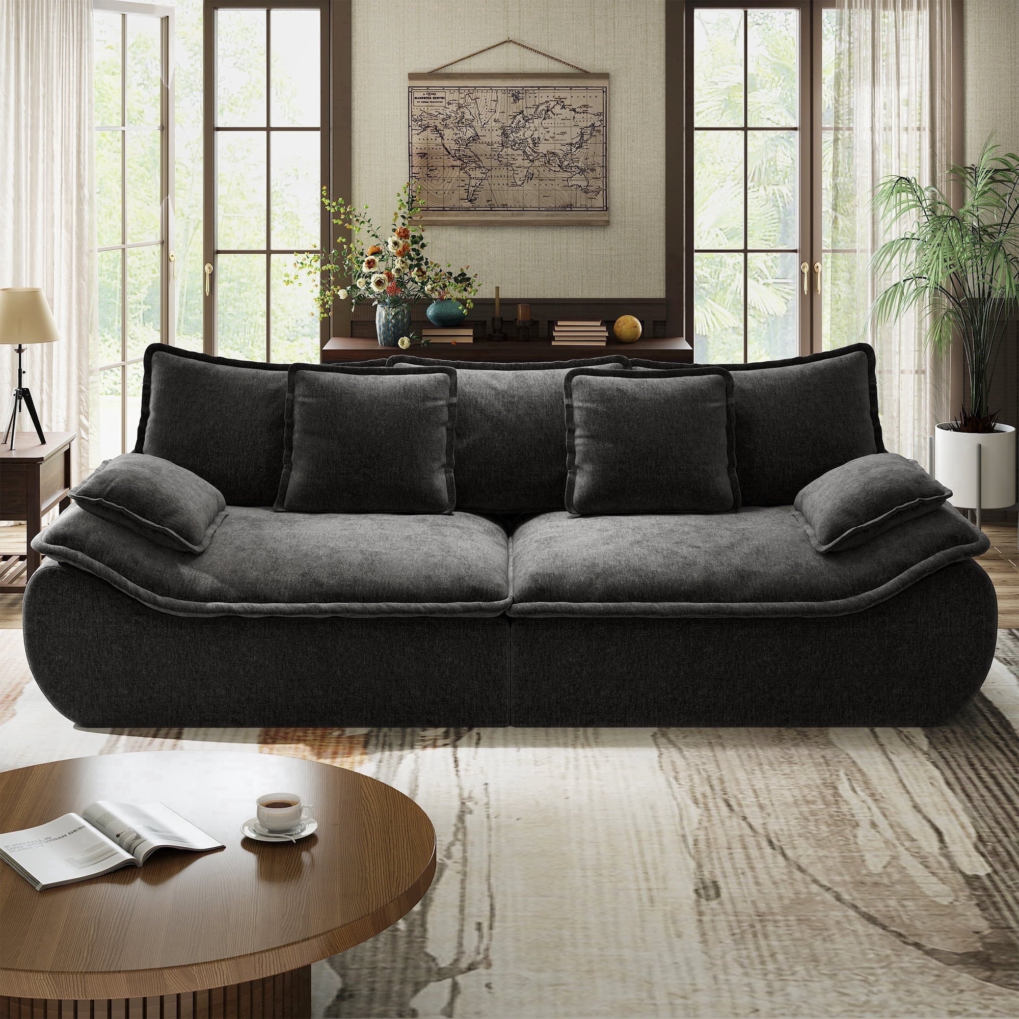 2-Seater Modular Sectional Sofa, Comfy Loveseat with Throw, Deep Seat Memory Foam Small Couches for Small Space, Living Room Apartment, Dark Grey