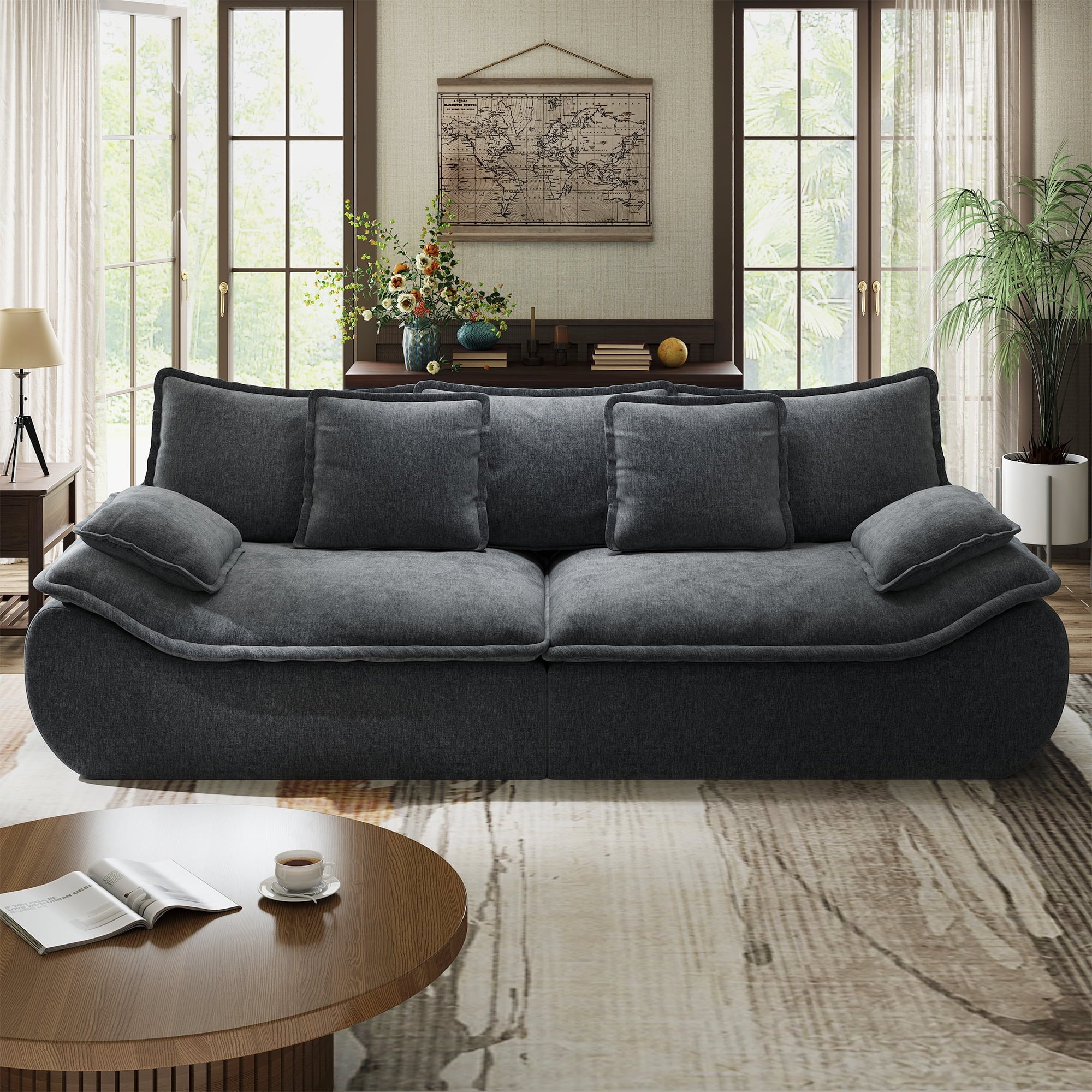 2-Seater Modular Sectional Sofa, Comfy Loveseat with Throw, Deep Seat Memory Foam Small Couches for Small Space, Living Room Apartment, Dark Grey