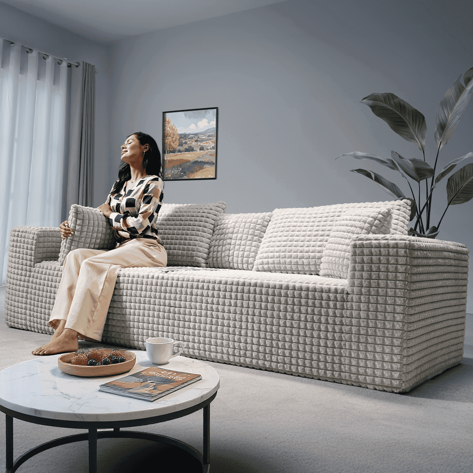 Patbrela 101 Couch for Living Room Furniture Diamond Boneless Sofa with 31-inch Extra Deep Seat, No Assembly, Gray