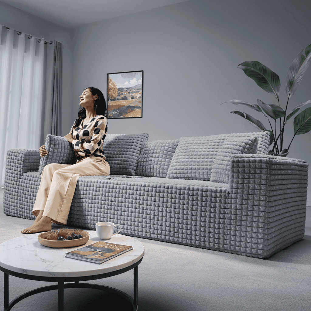 Patbrela 101 Couch for Living Room Furniture Diamond Boneless Sofa with 31-inch Extra Deep Seat, No Assembly, Gray