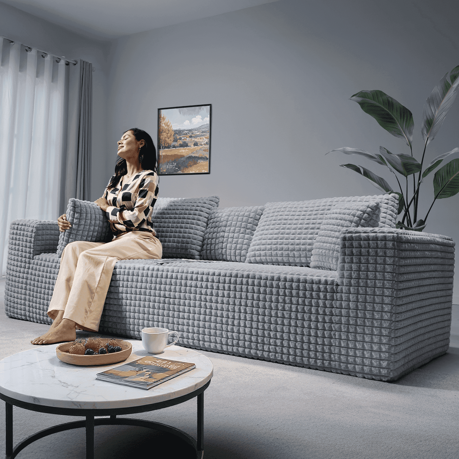 Patbrela 101 Couch for Living Room Furniture Diamond Boneless Sofa with 31-inch Extra Deep Seat, No Assembly, Gray