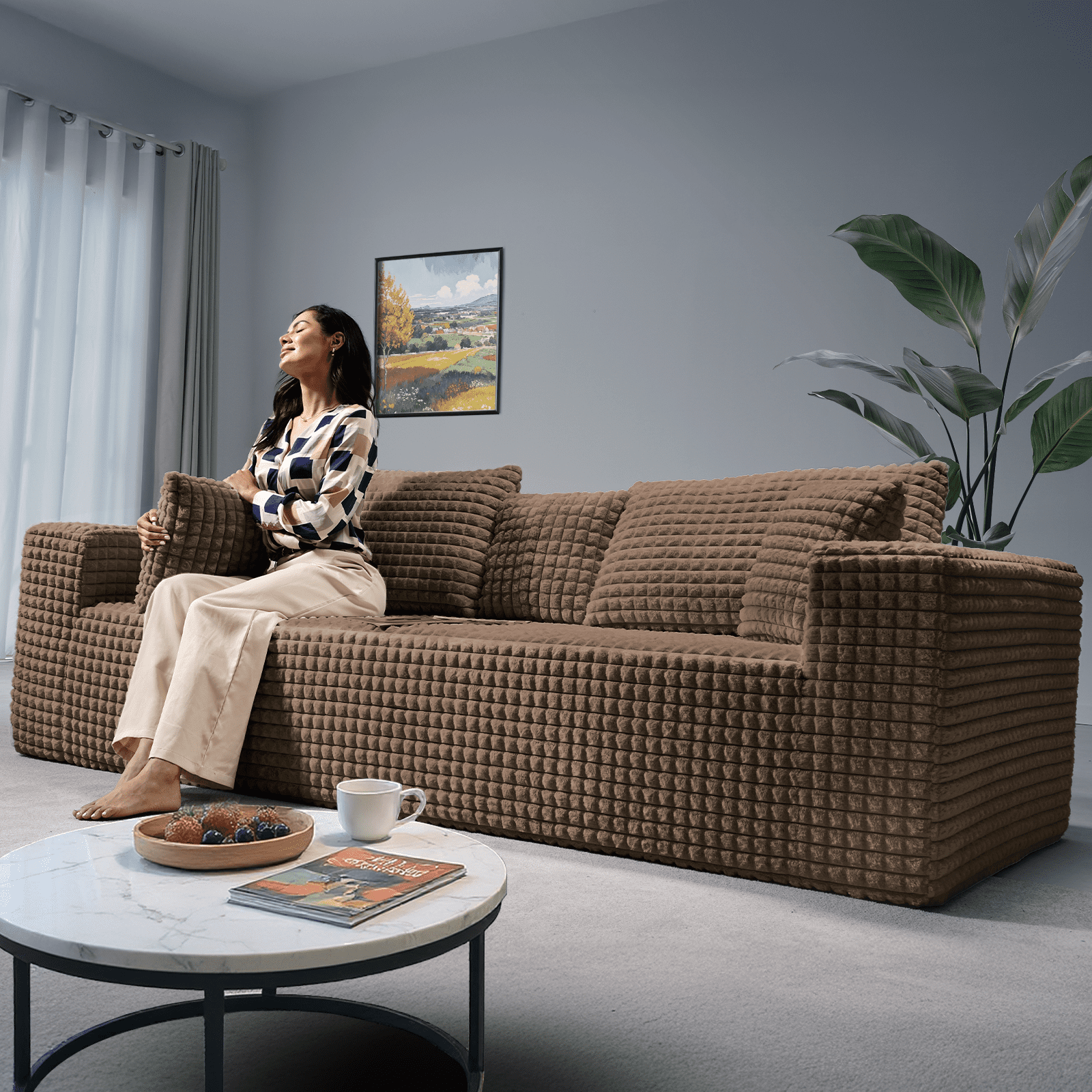 Patbrela 101 Couch for Living Room Furniture Diamond Boneless Sofa with 31-inch Extra Deep Seat, No Assembly, Gray