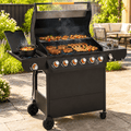 72,000 BTU Gas Grills Clearance, 6-Burner Propane BBQ Grill with Side Burner, 650 Sq.In Cooking Area, Cast Iron Grates, Warming Rack, Thermometer, Outdoor Grill for Patio Backyard
