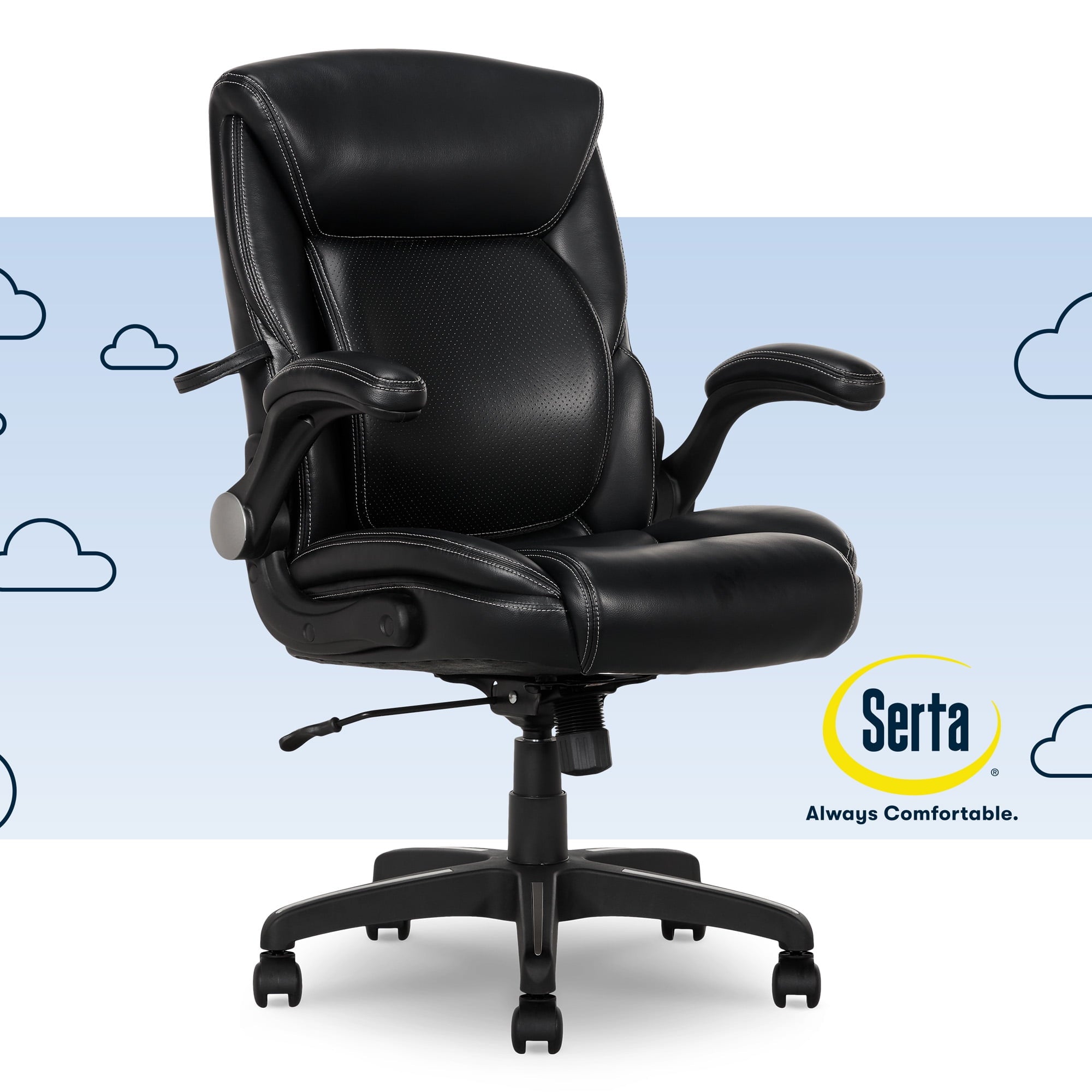 Serta Air Lumbar Bonded Leather Manager Office Chair, Gray Faux Leather