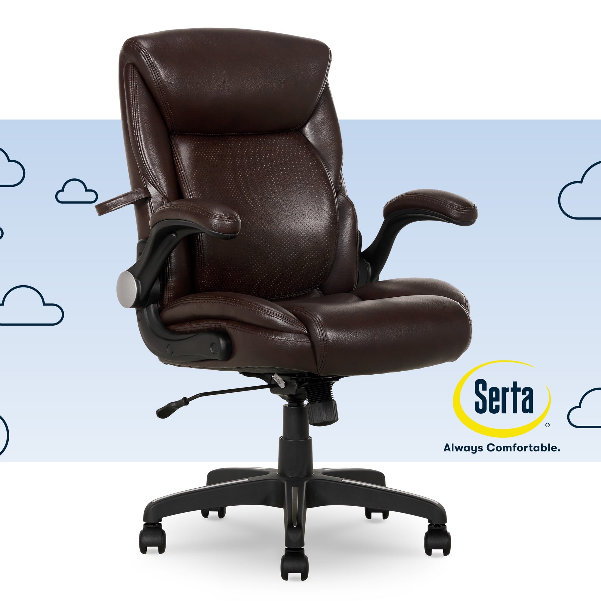 Serta Air Lumbar Bonded Leather Manager Office Chair, Gray Faux Leather