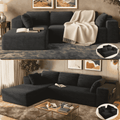 Sofa, Lofka 105 Free Assembly L-Shaped Sectional with Pet Friendly Corduroy Fabric, Black for Living Room/Apartment