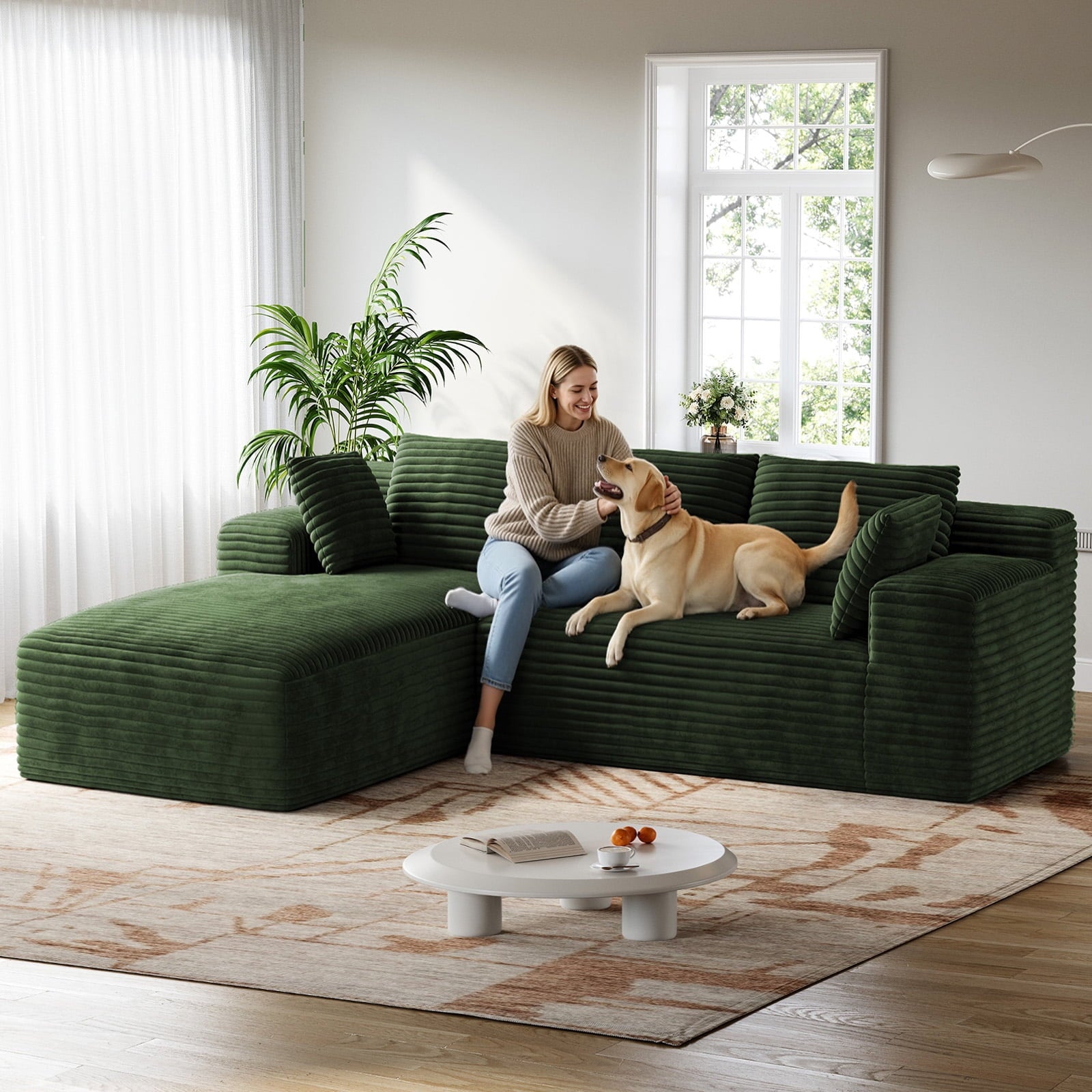 Patbrela 106 Sectional Couch for Living Room, L-Shaped Boneless Cloud Couch Corduroy Modern Sectional Sofa with Deep Seat and Thickened Cushion, No Assembly Required, Black