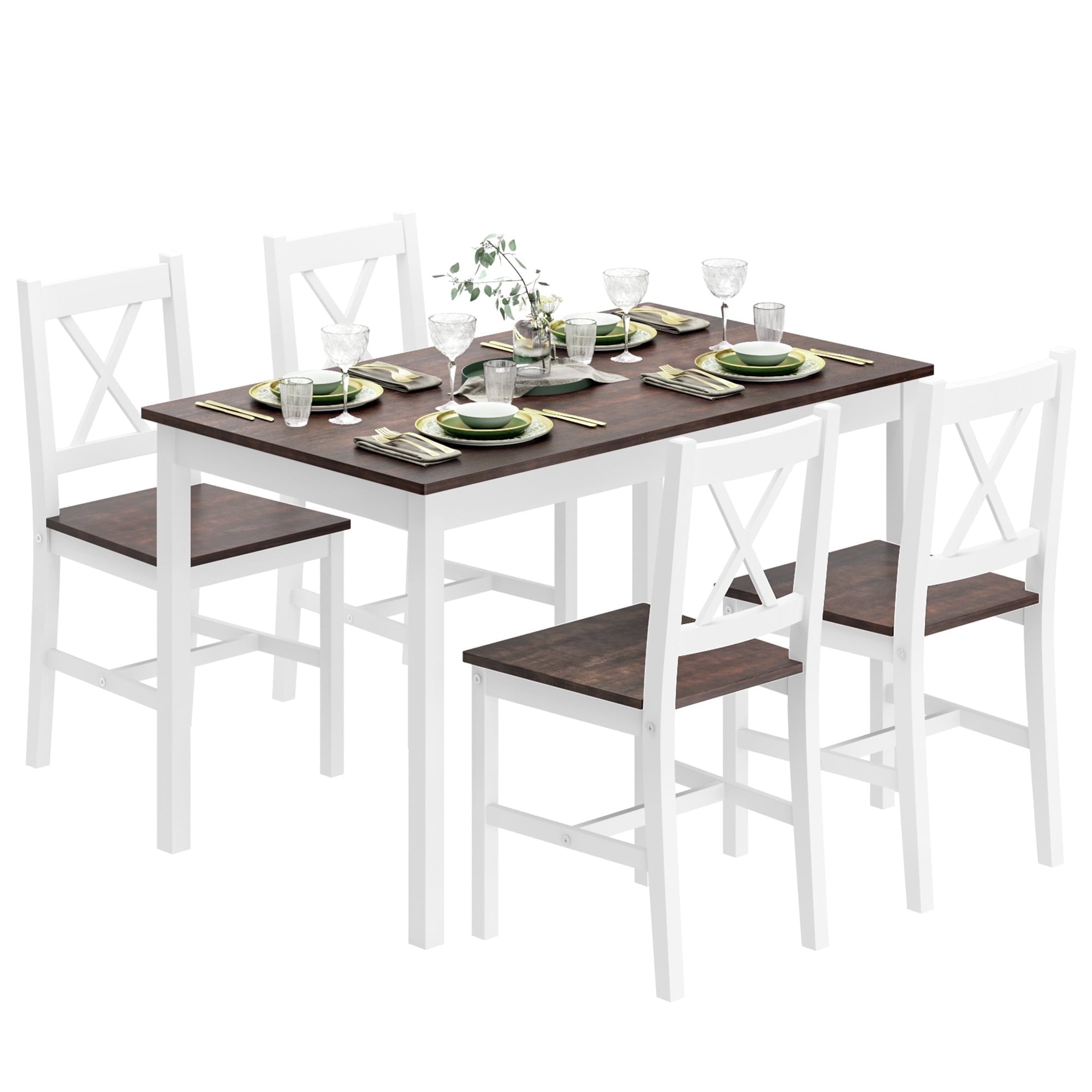 Soges 4-Person Dining Table Set 5 Pieces, Wood Kitchen Table Set with 4 Chairs for Kitchen Dining Room Restaurant, White&Oak