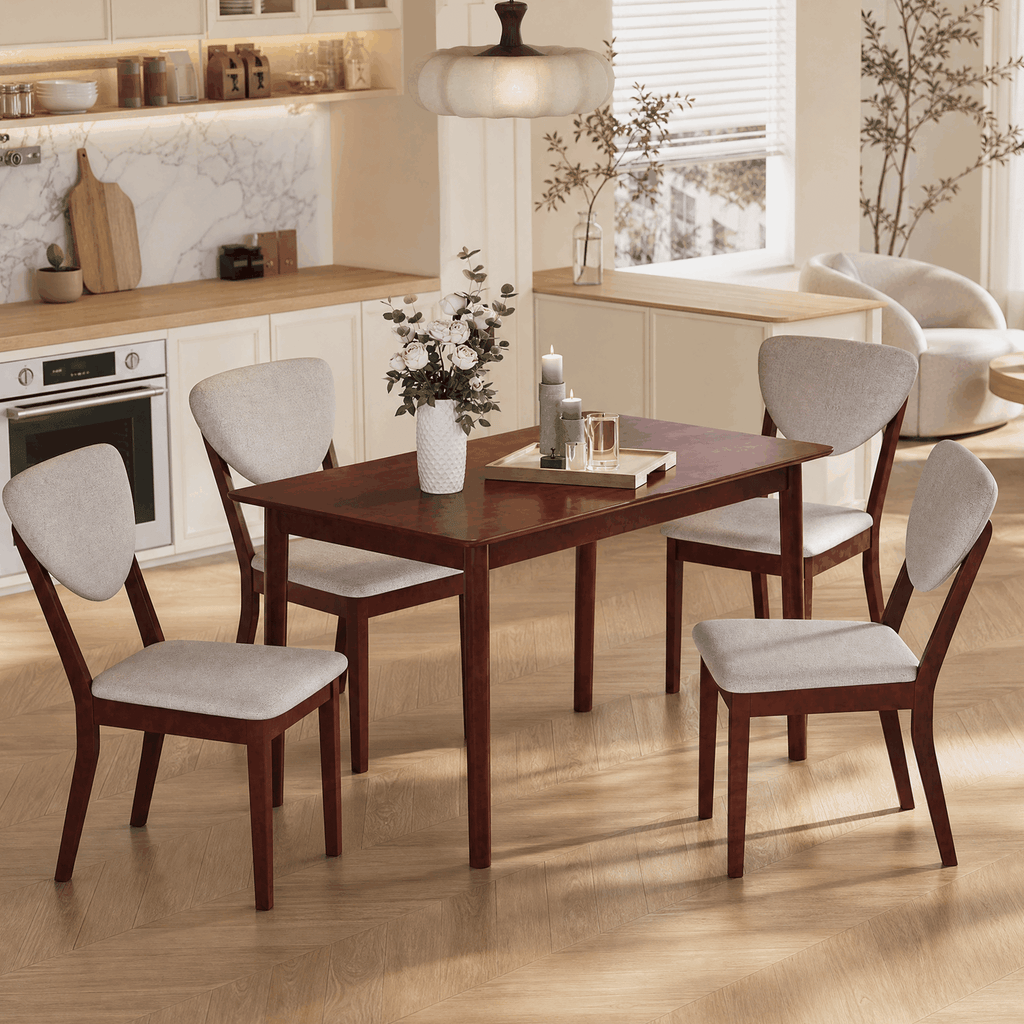 Asofer 5-Piece Dining Table Set for 4, Mid-Century Modern Solid Wood  Kitchen Table and 4 Upholstered Chairs, Small Space Rubberwood Dinette Set for Apartment, Walnut