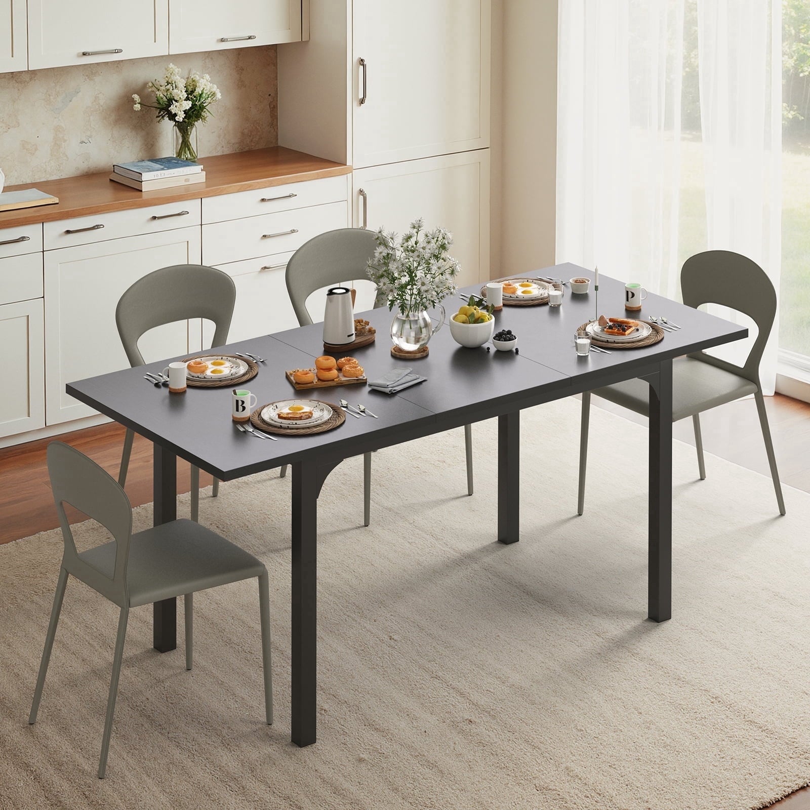 Someet Large Extendable Dining Table for 4-8, Modern Wood Space-Saving Extra Long Folding Kitchen Table for Dining Room, Natural